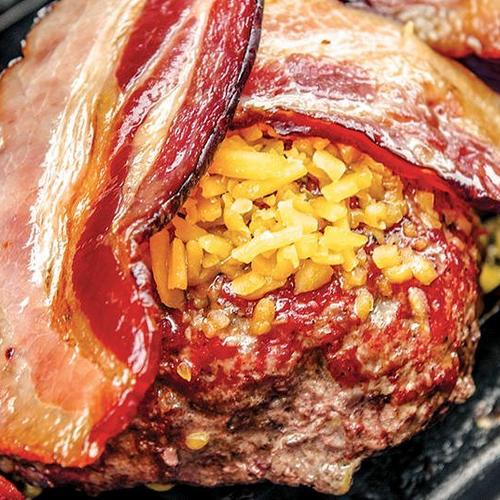 Cheese Stuffed Bacon Wrapped Burger Recipe - Food Above Gold