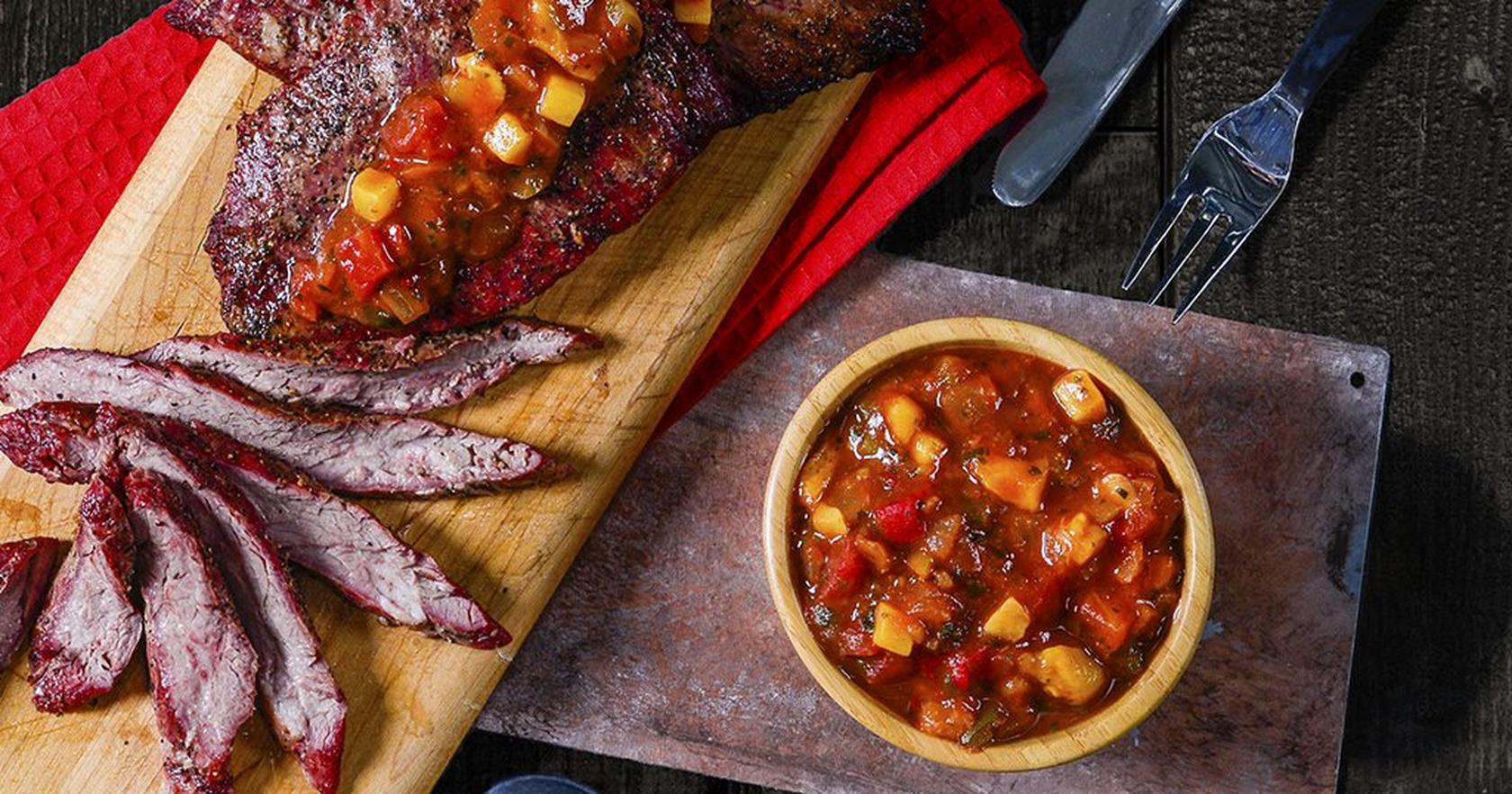 image of Skirt Steak with Grilled Peach Salsa