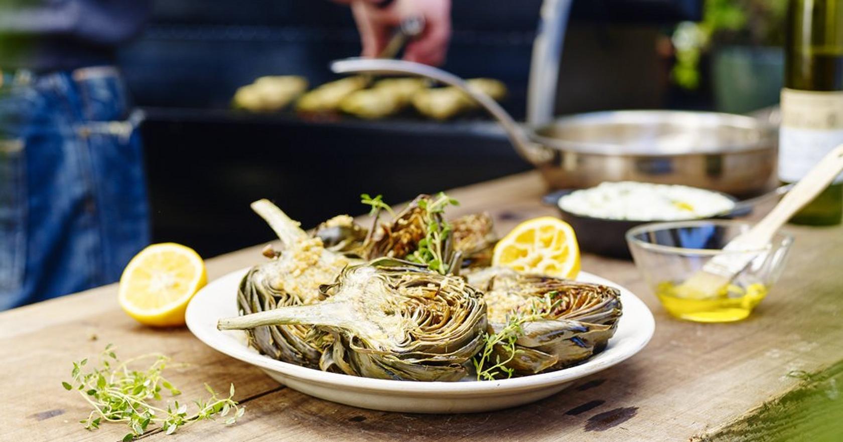 Grilled Artichokes with Sauce Gribiche by Chef Tyler Florence