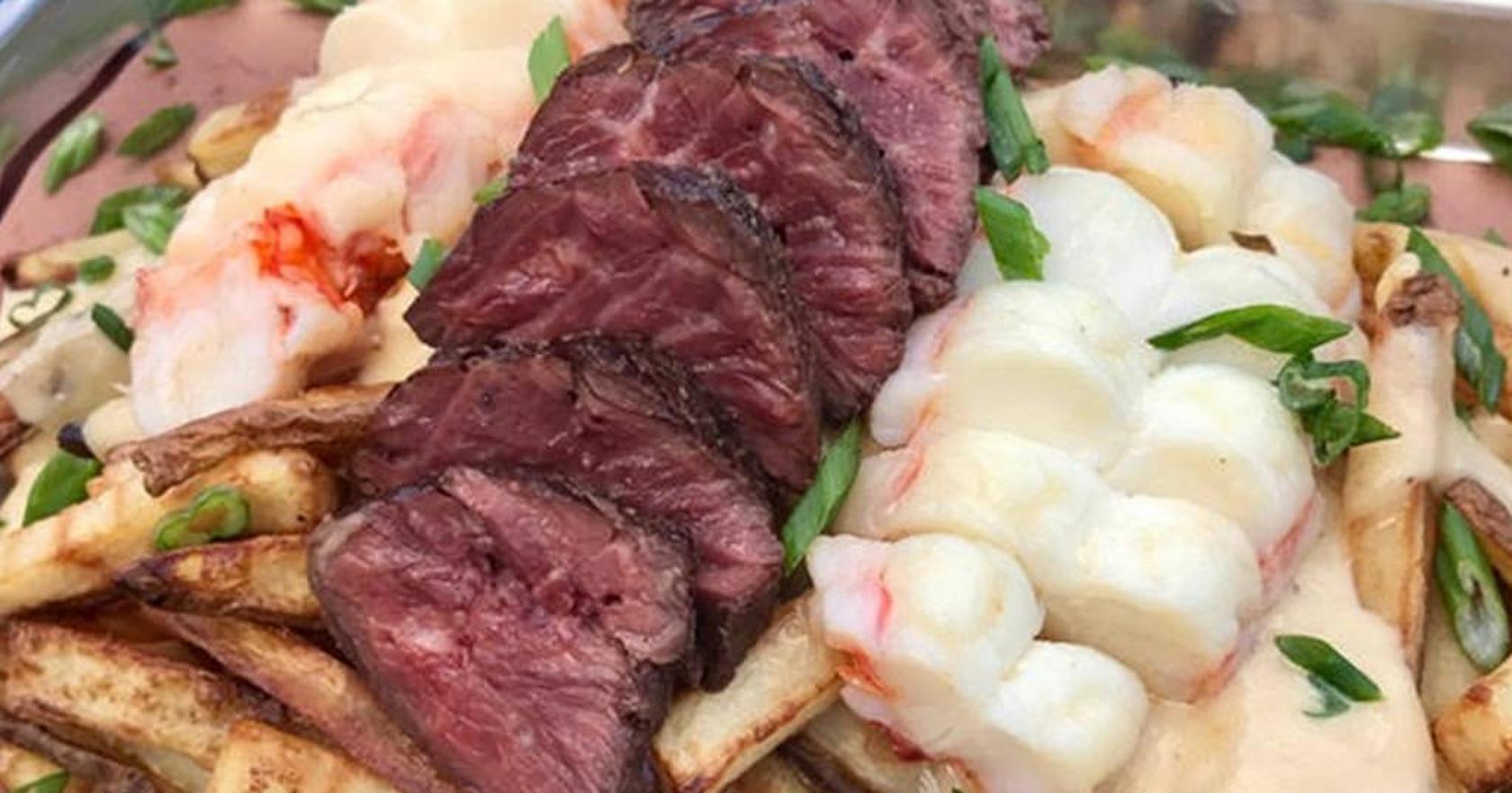 Grilled Hanger Steak and Lobster Fondue Poutine