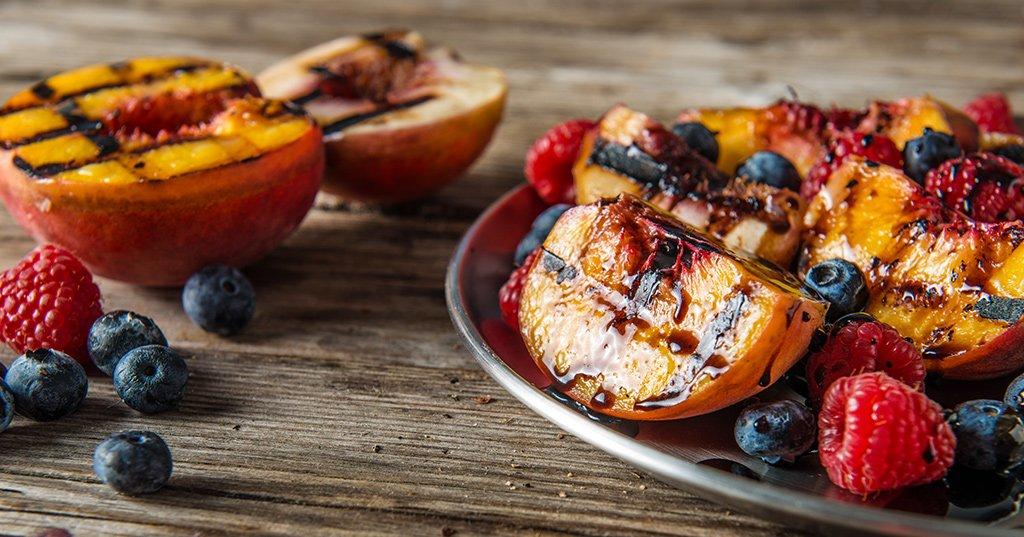Grilled Stone Fruit with Berries & Cream