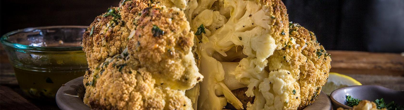 Whole Roasted Cauliflower With Garlic Parmesan Butter
