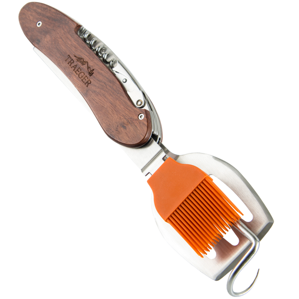 Brush- Meat Flipper hook Bottle opener Scraper Traeger BBQ Multi Tool 