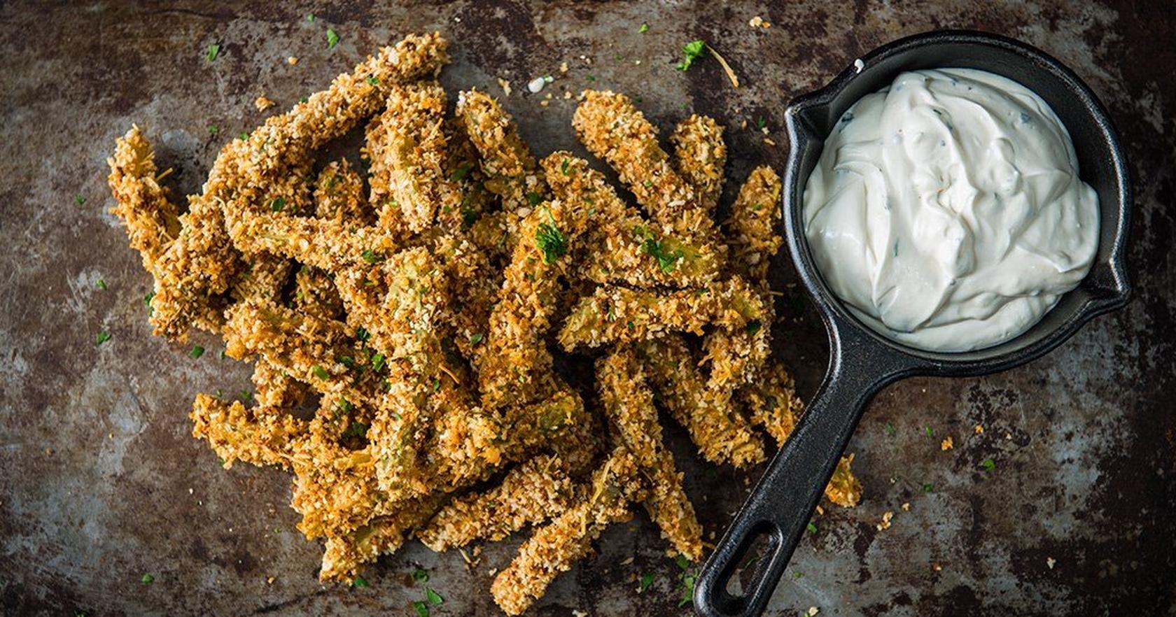 image of Baked Pickles with Buttermilk Dip