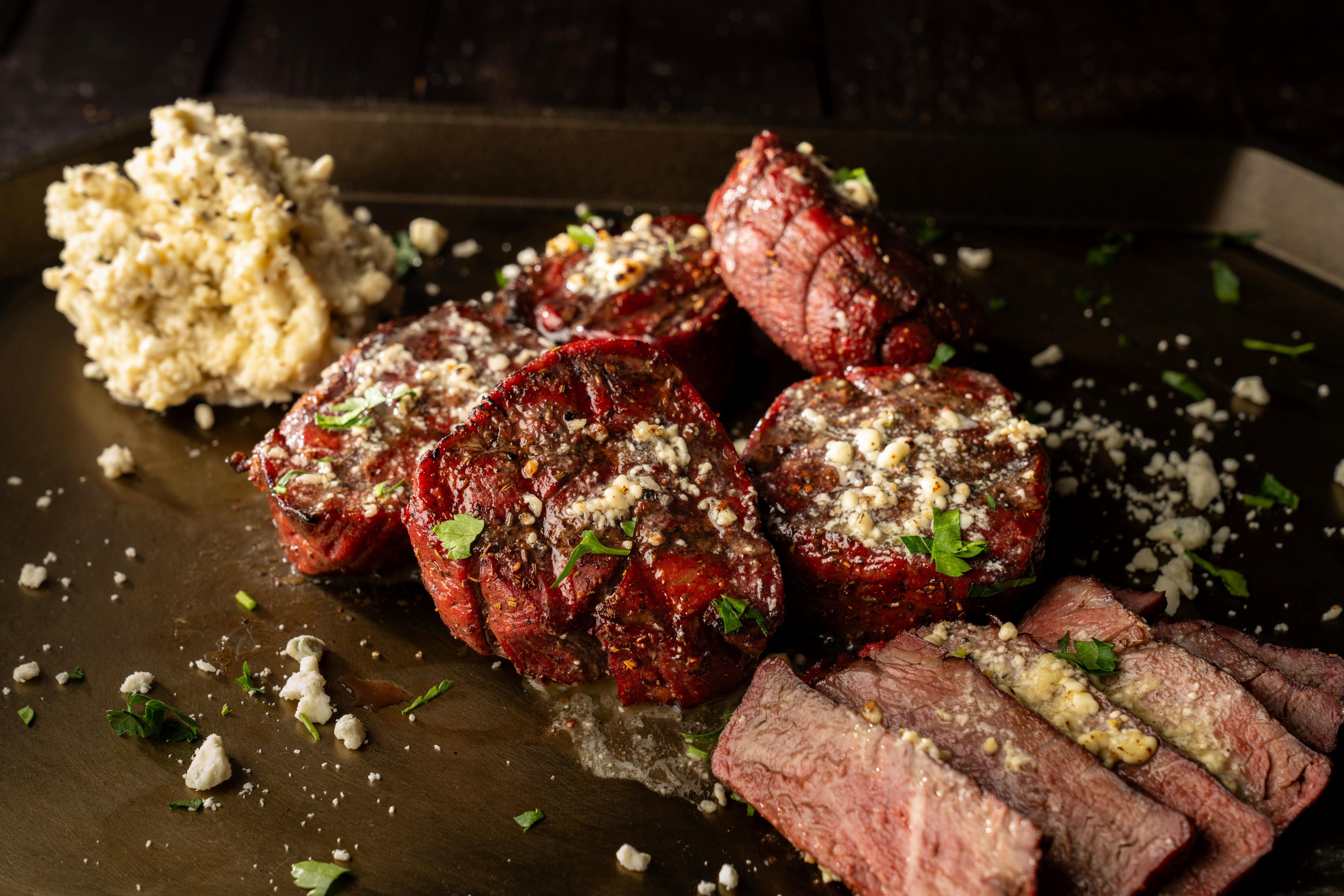 Beef Tenderloin Steaks with Blue Cheese and Peppercorn Butter