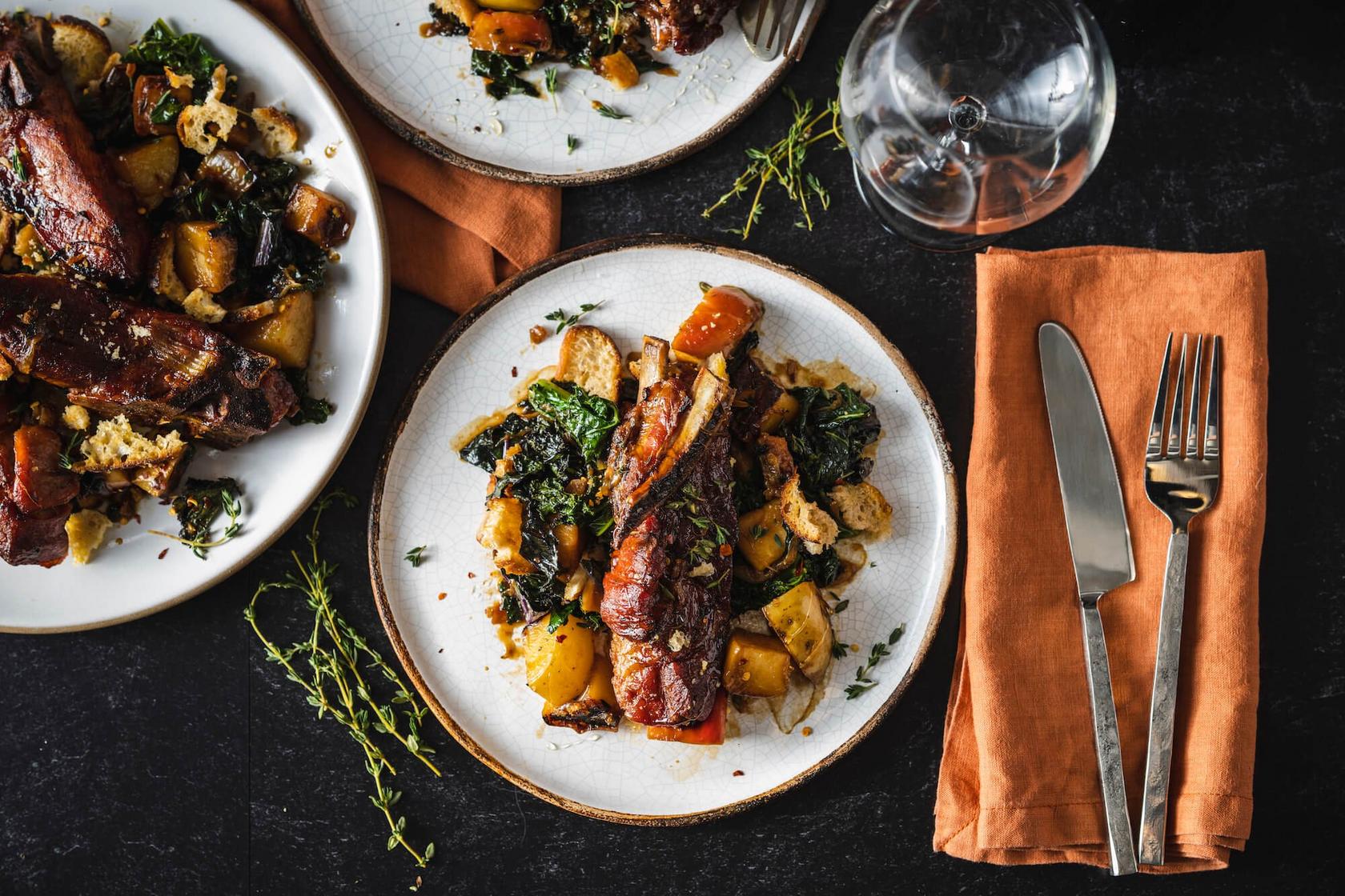 Country-Style Ribs with Apple and Kale
