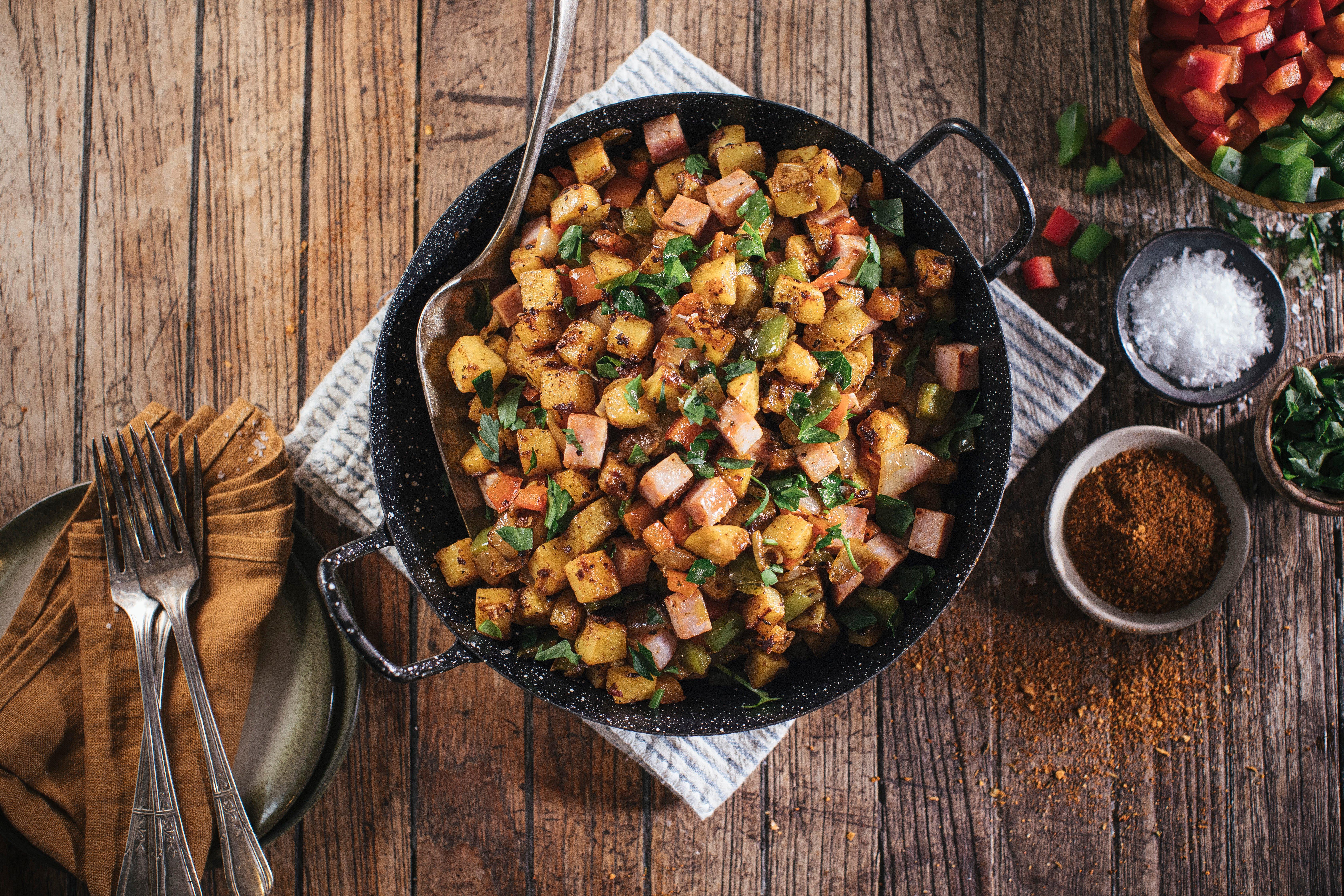 Flat Top Country-Style Potato Hash & Ham Recipe - Traeger