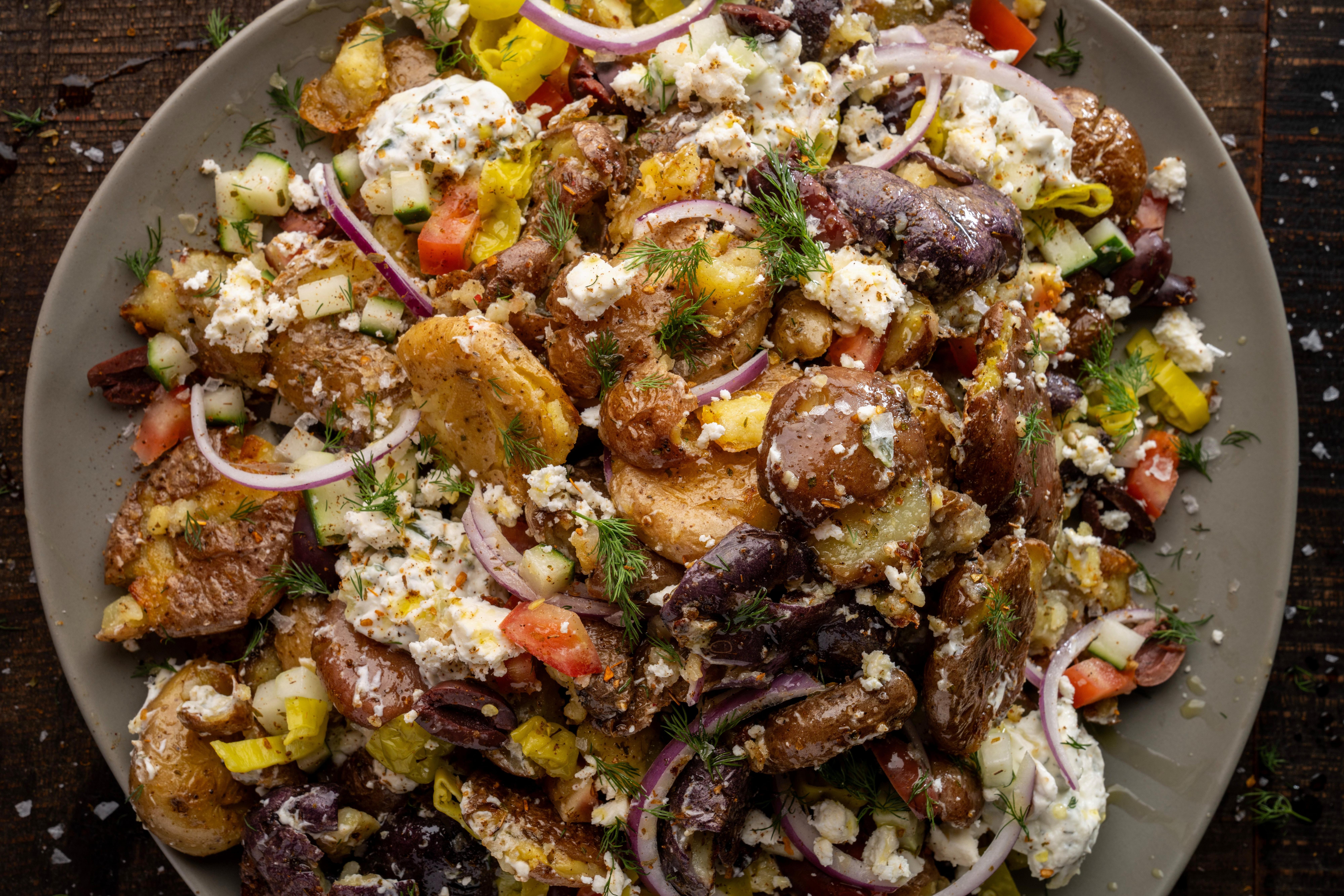 Smashed Potato Salad with Tzatziki Sauce - Traeger Grills