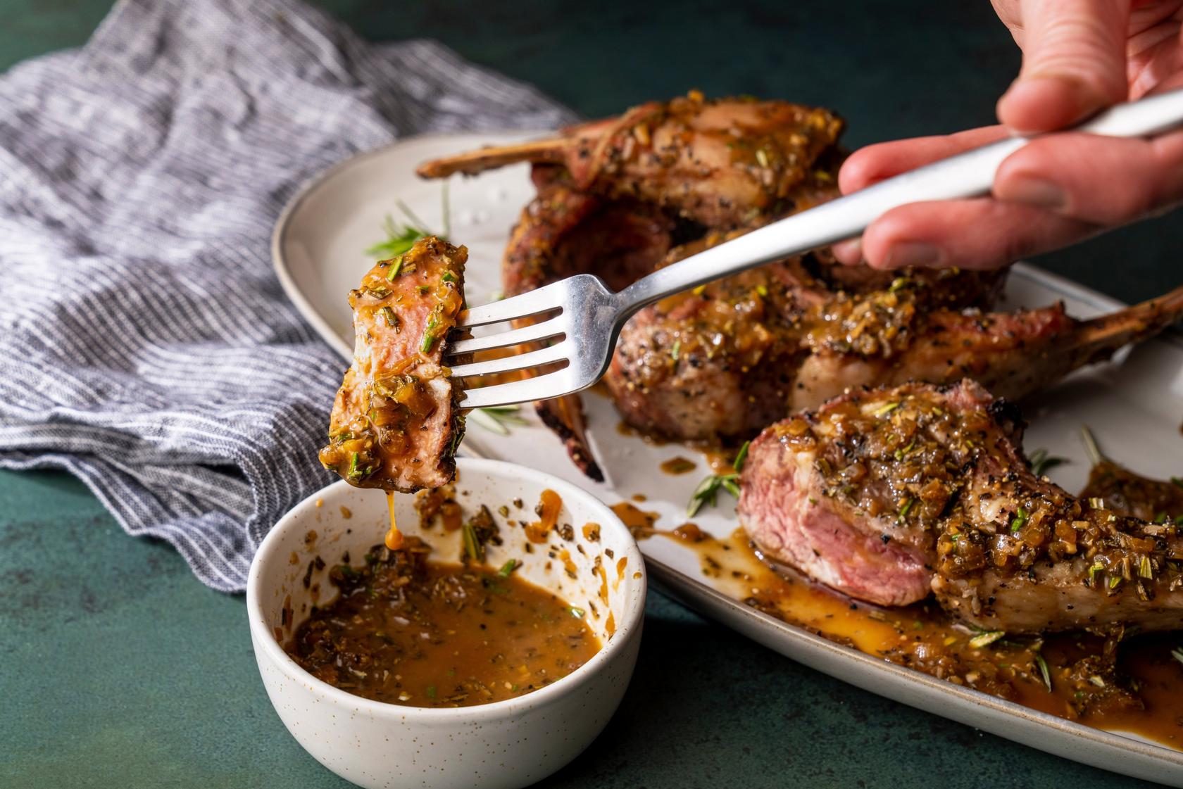Double Lamb Chops with Rosemary-Mustard Sauce
