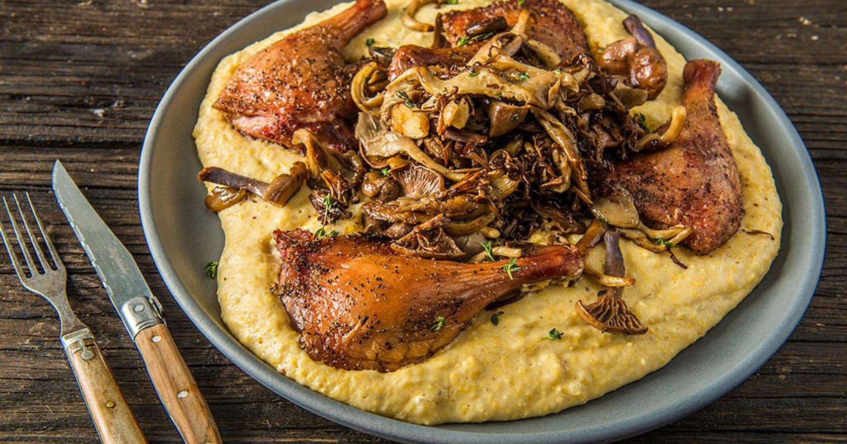 Smoked Duck Legs With Polenta And Wild Mushrooms