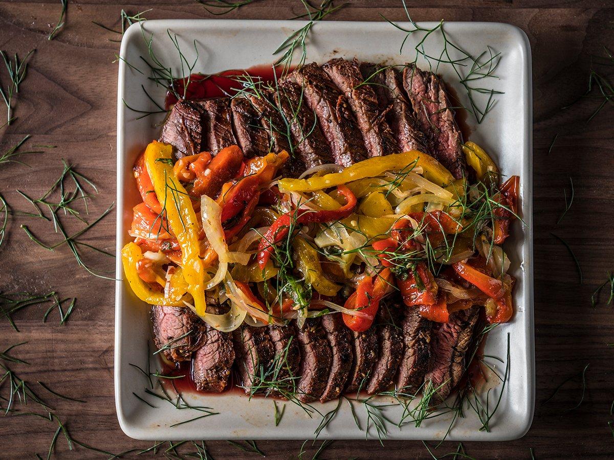 Flank Steak Roasted Peperonata Traeger Grills