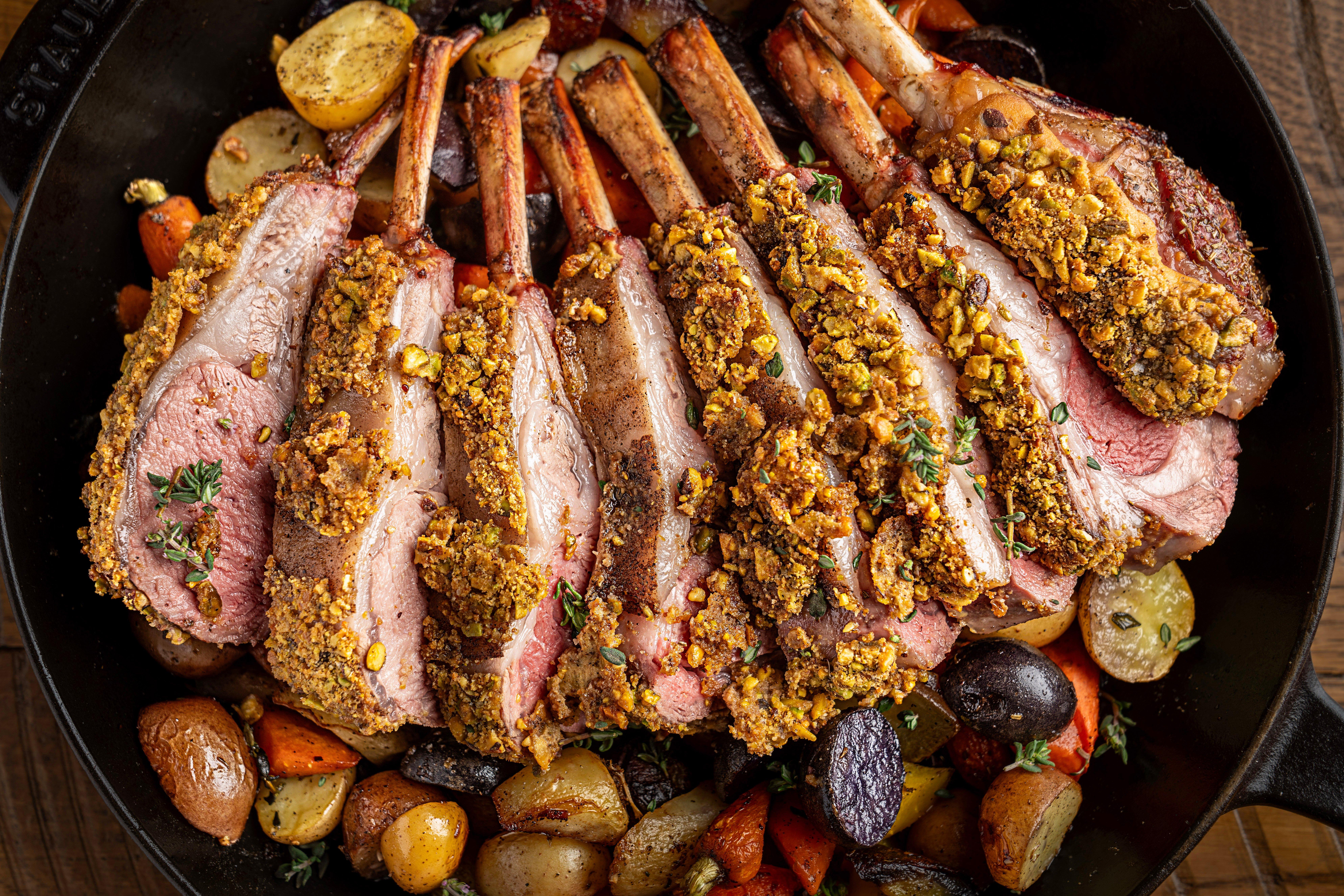 Pistachio Crusted Lamb with Vegetables Recipe | Traeger Grills