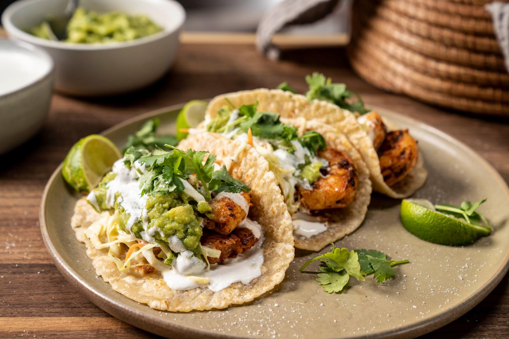 image of Flat Top Seared Shrimp & Lime Tacos