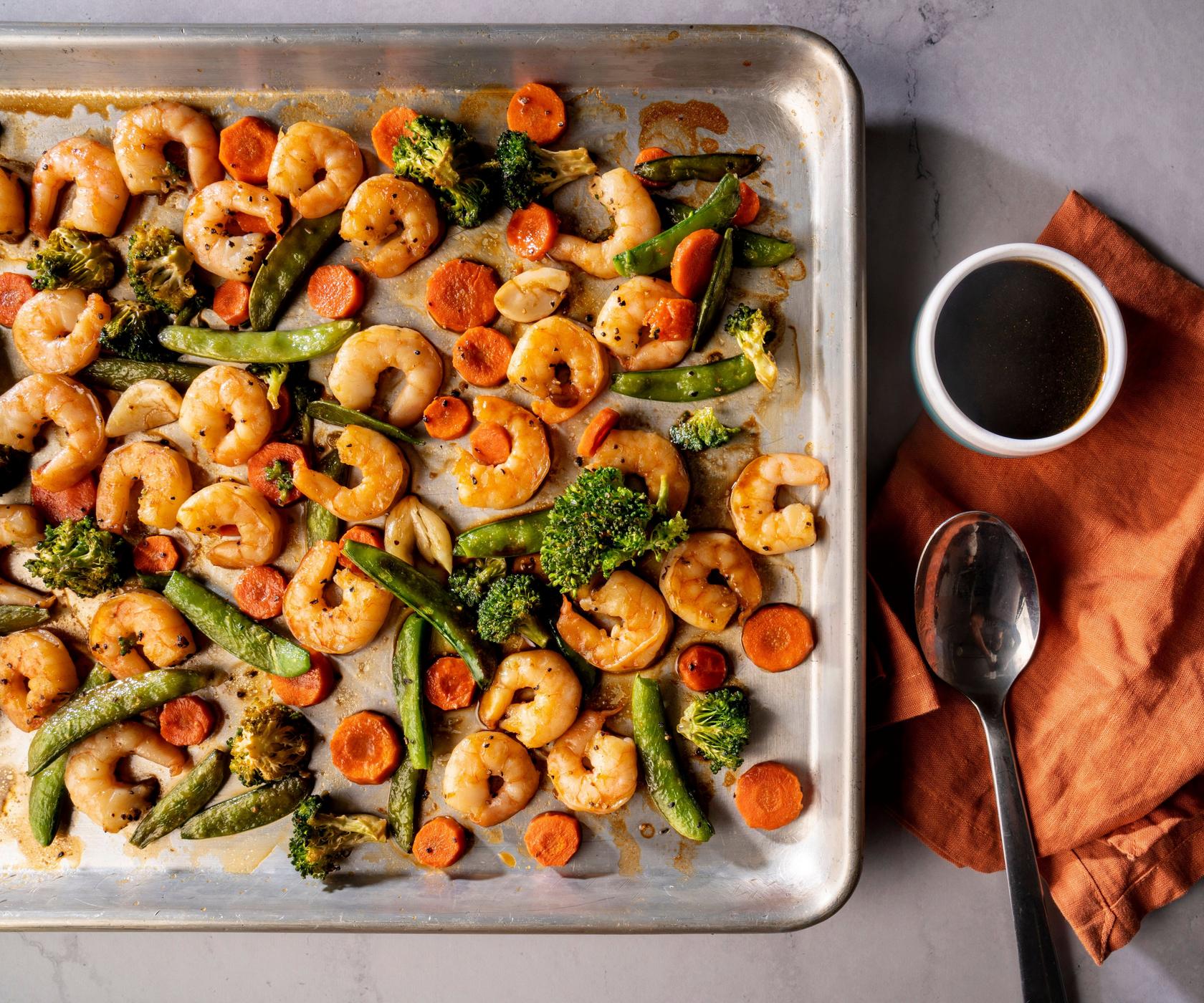 image of Shrimp and Broccoli Sheet Pan Supper