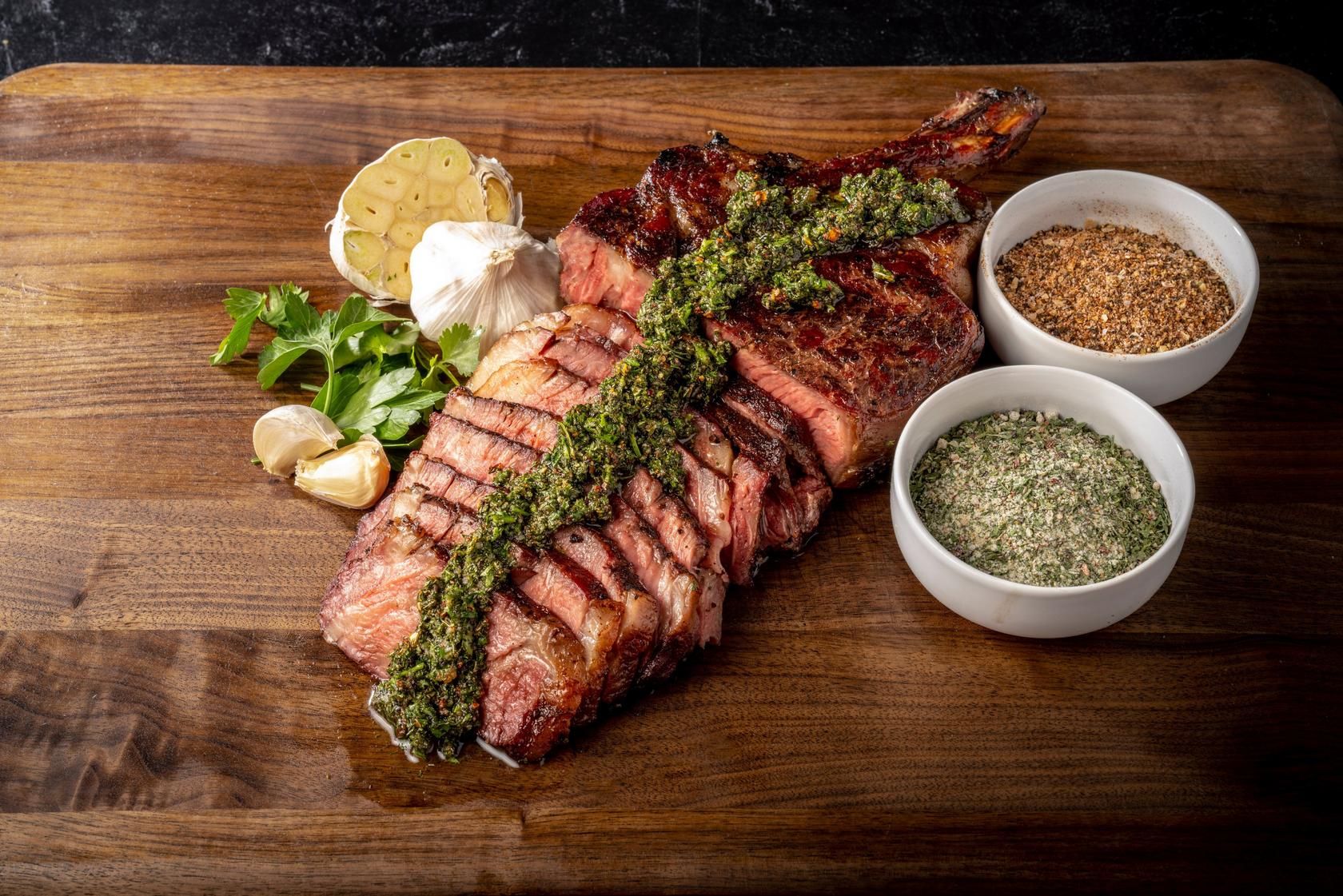 Spice-Rubbed Cowboy Steak with Chimichurri