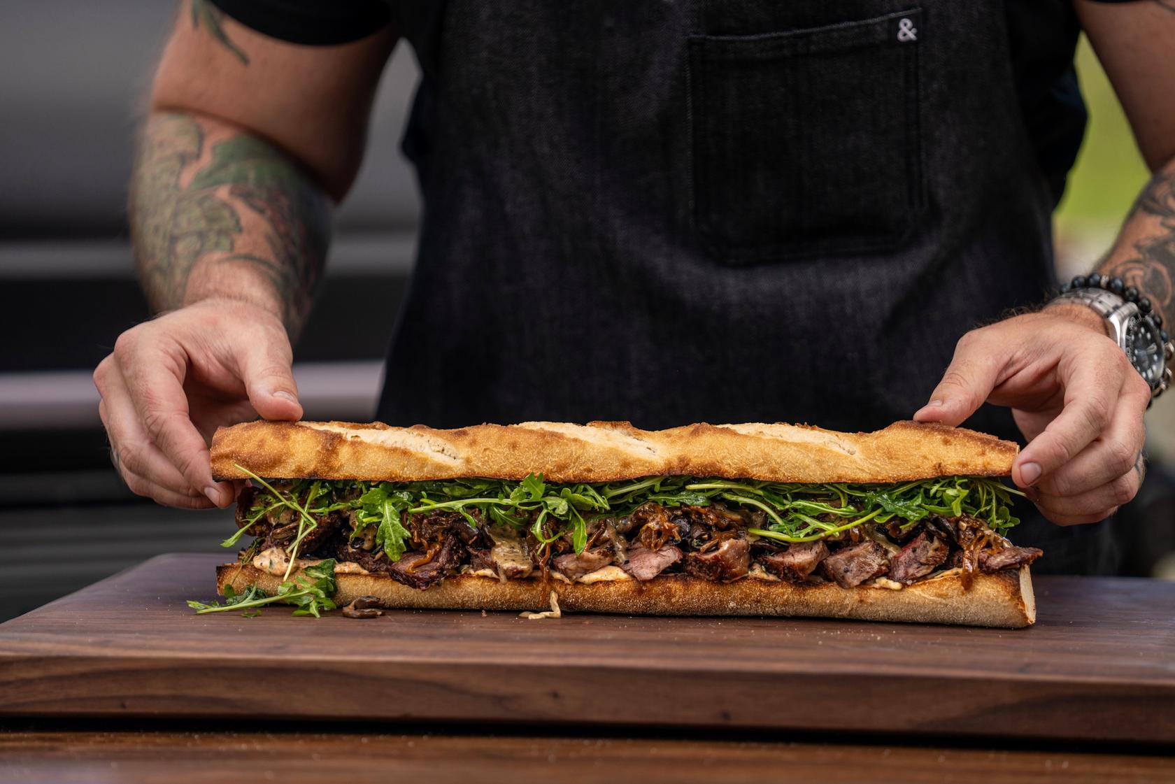 Steak Sandwich with Mushrooms & Peppercorn Sauce