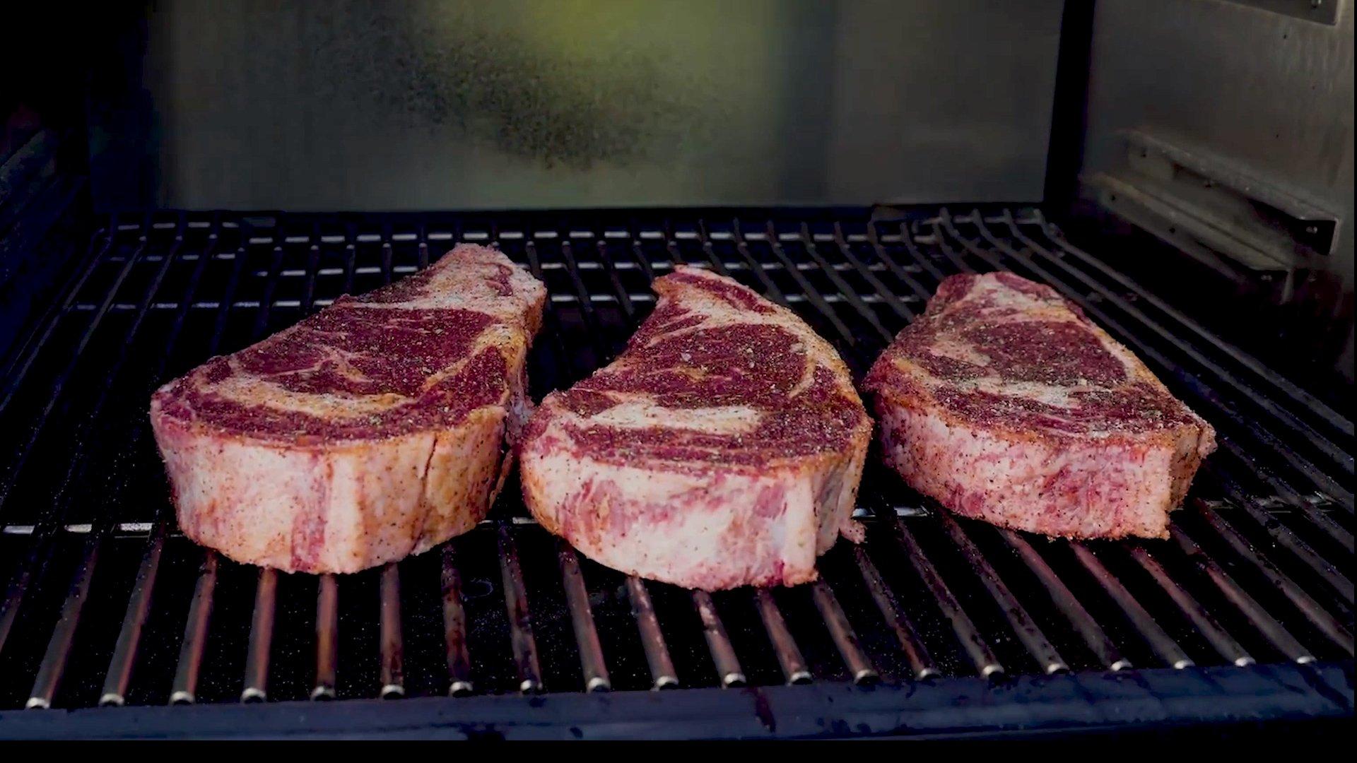 ribeye steak on traeger