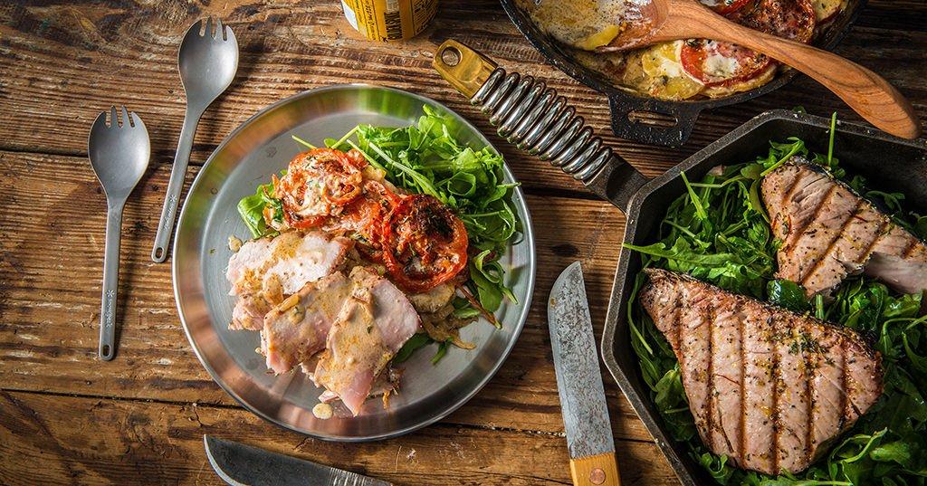 Grilled Albacore Tuna with PotatoTomato Casserole