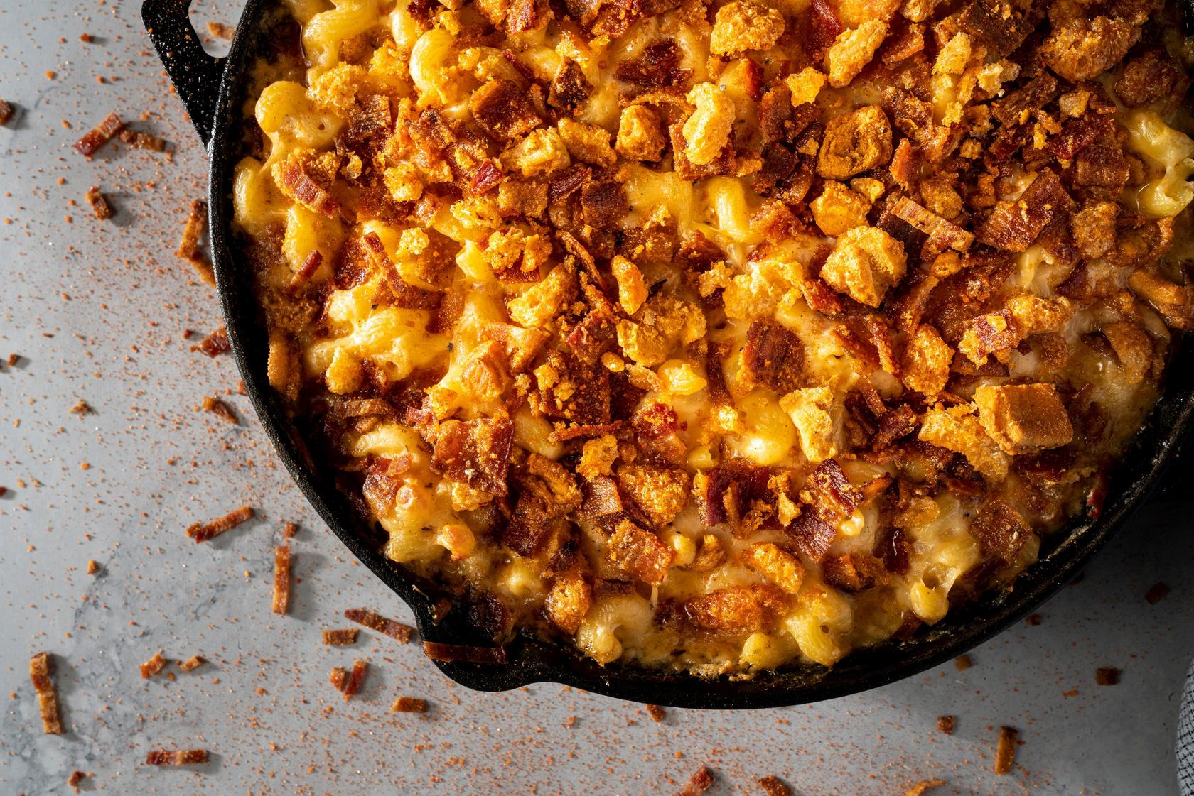 Chicharron & Bacon Topped Mac 'n' Cheese