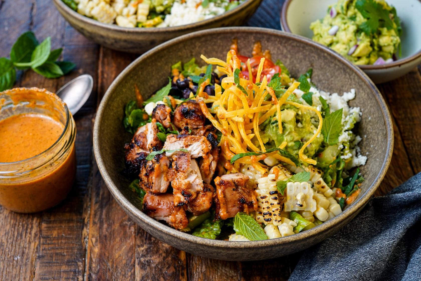 image of Chipotle-Lime Chicken Bowls with Guacamole