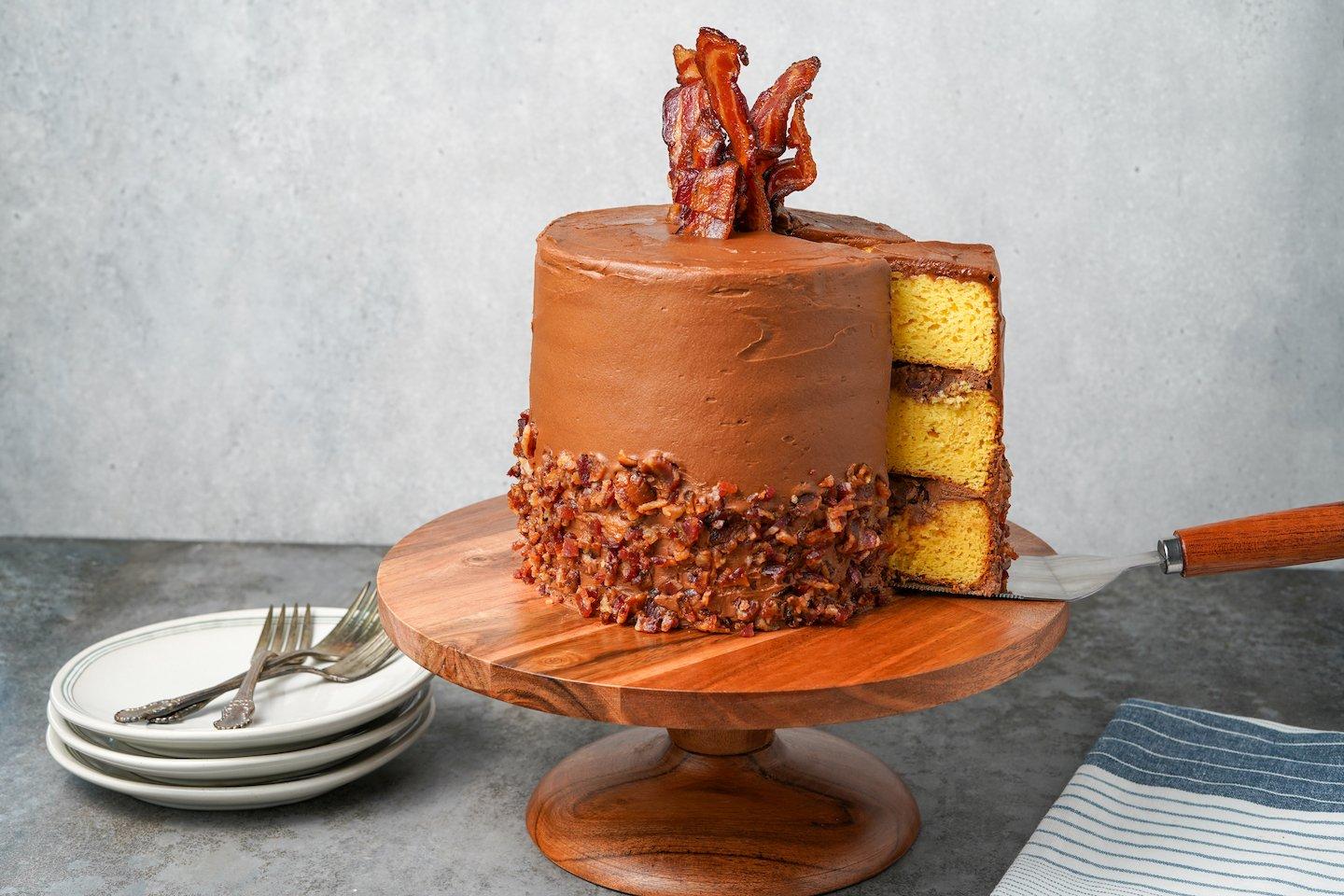 Yellow Layer Cake With Smoked Candied Bacon Traeger Grills