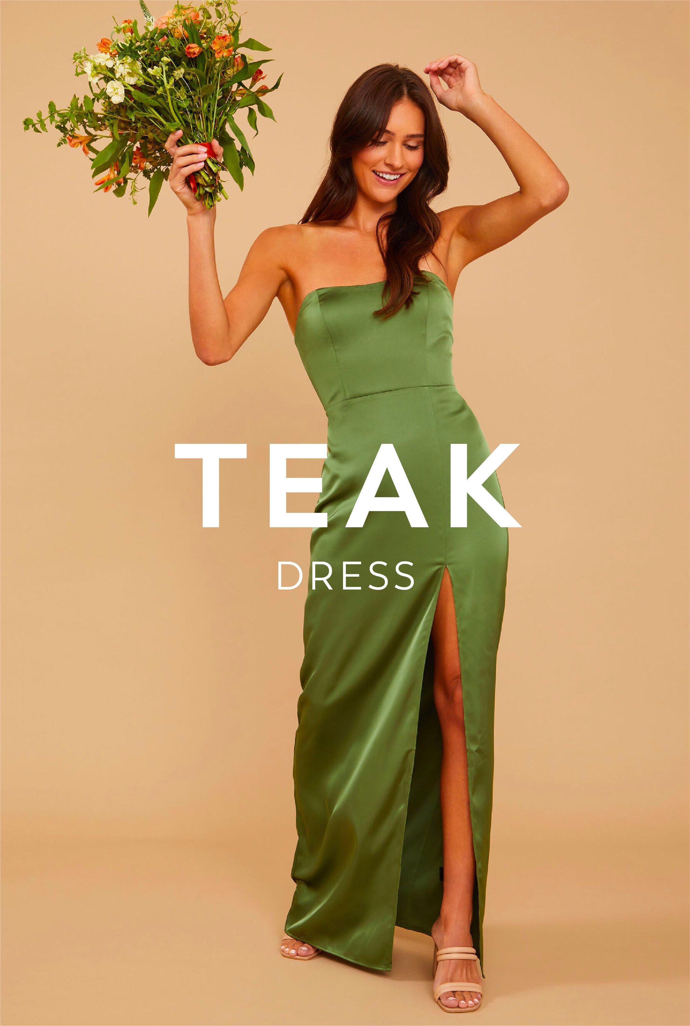 Vow'd Weddings Teak Dress in Emerald Olive Green