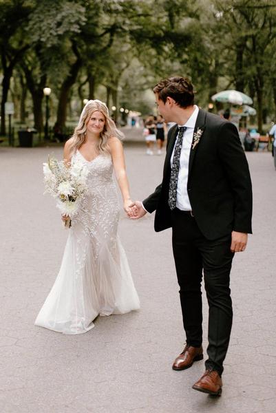 Rachel and Robbie wedding portraits in New York city. Rachel in Vowd radiant dress.