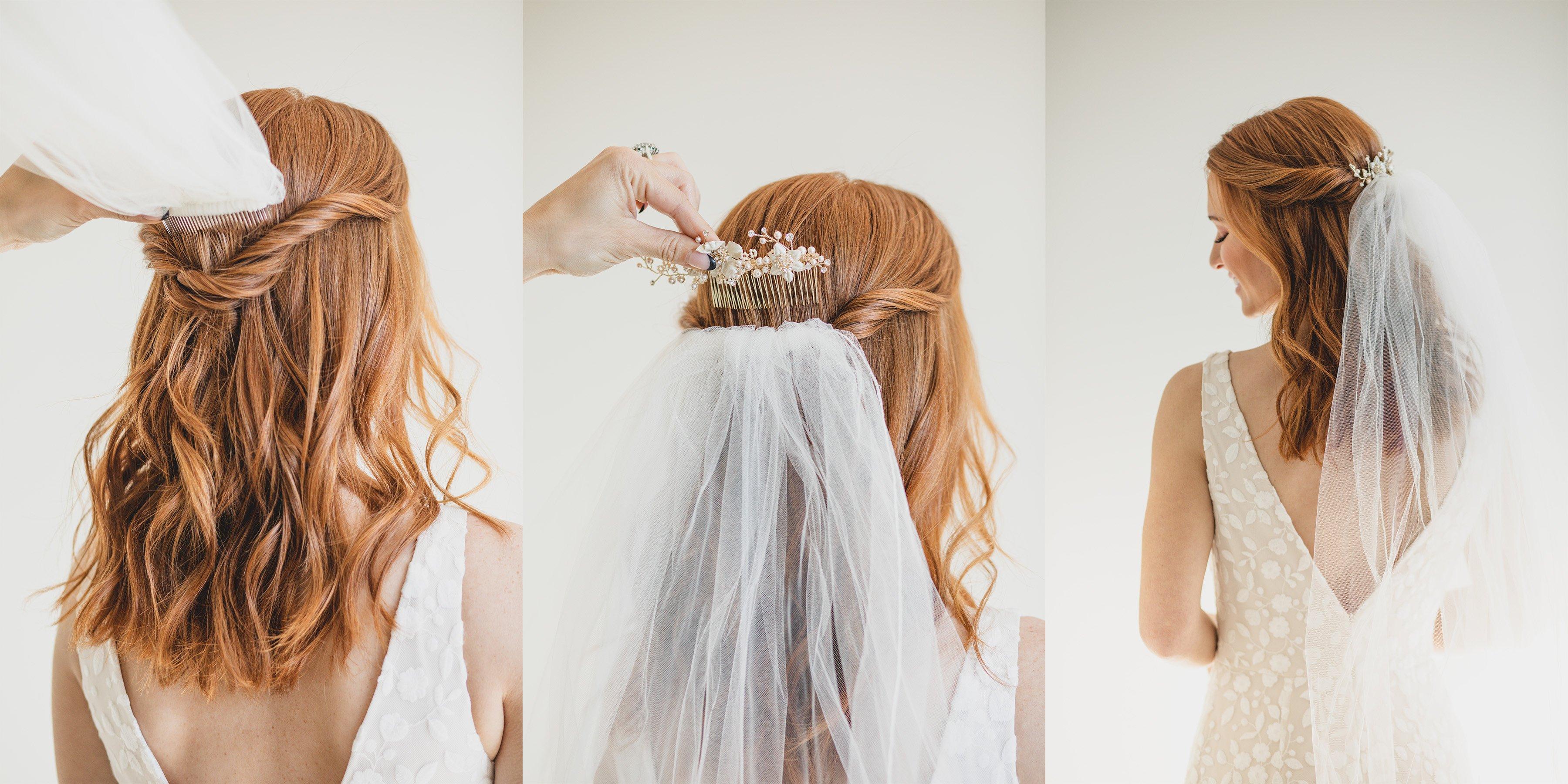 wedding hair with veil underneath