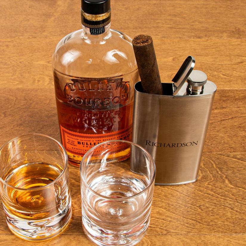 Personalized Stainless Steel Flask with Cigar Holder