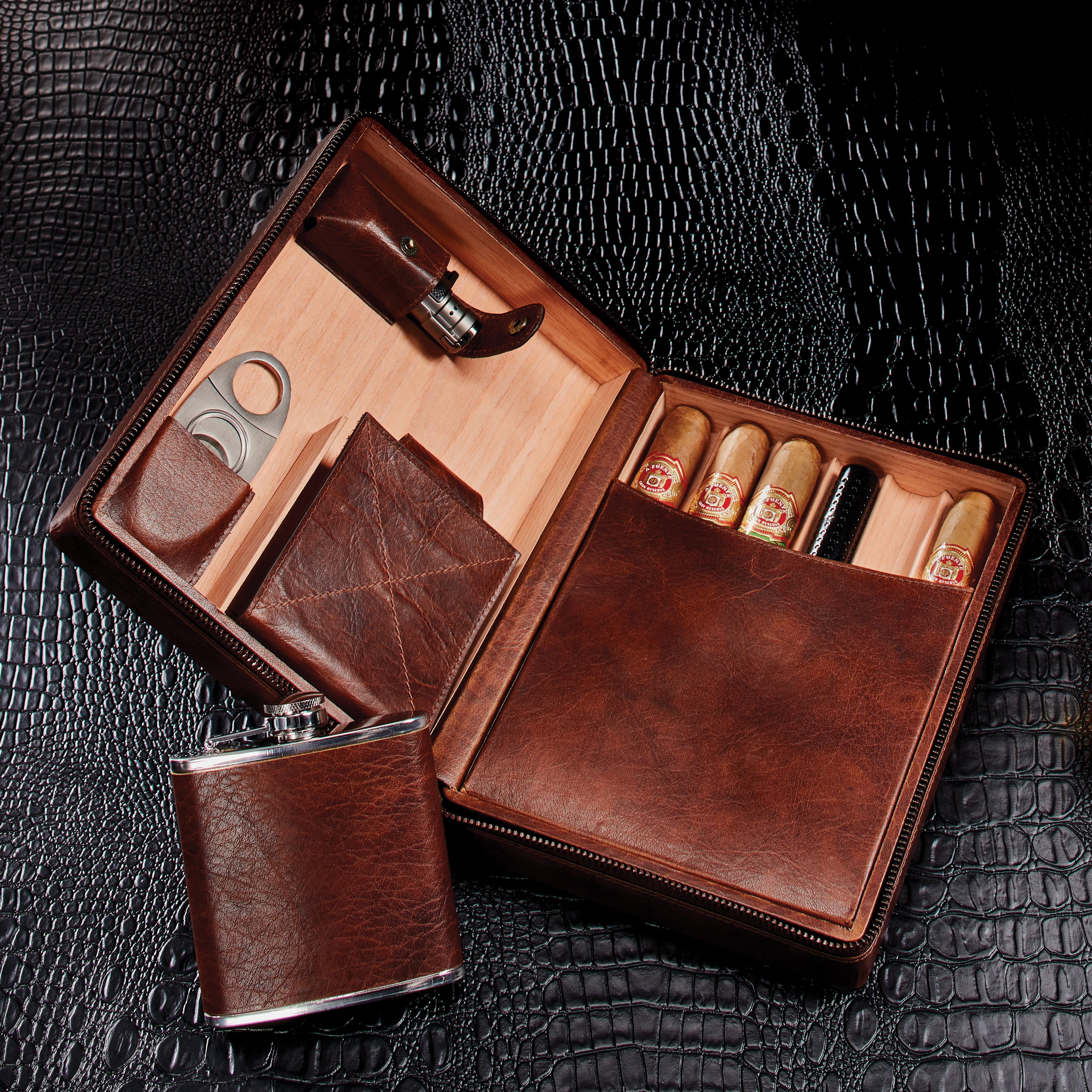 2 cigar leather travel case