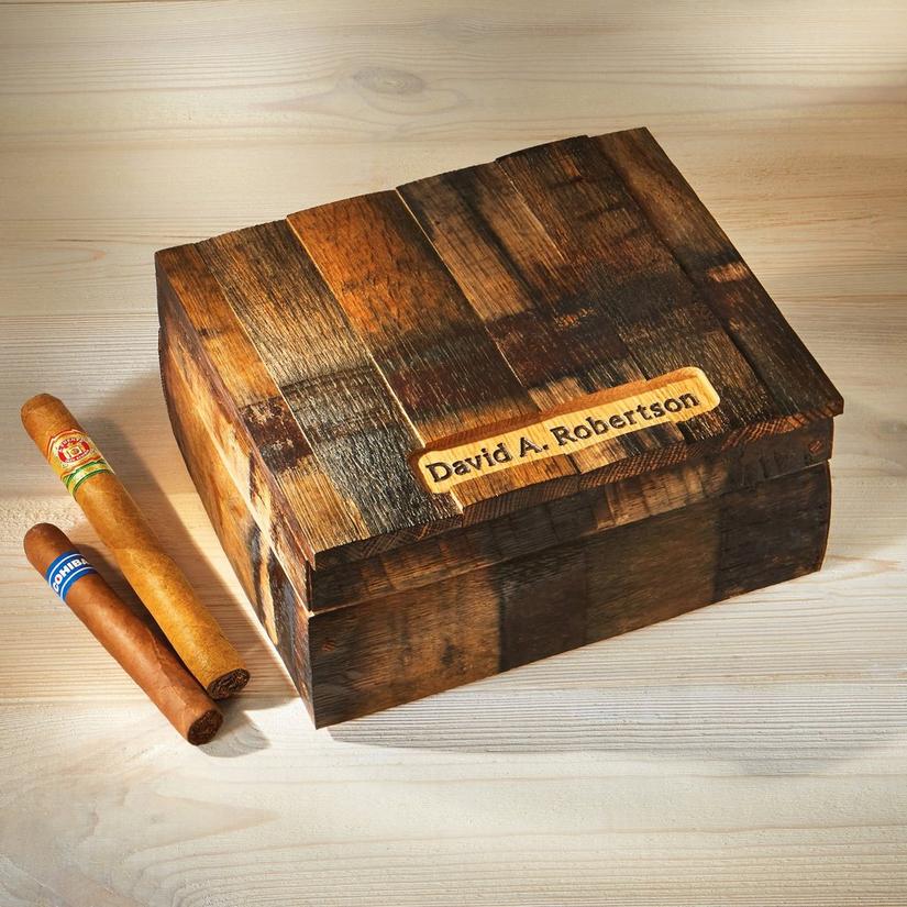 Authentic Bourbon Barrel Cigar Humidor with Personalized Etching