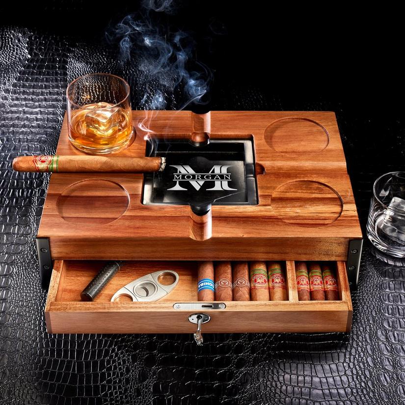 Deluxe Cigar Chest with Ashtray and Coaster Top