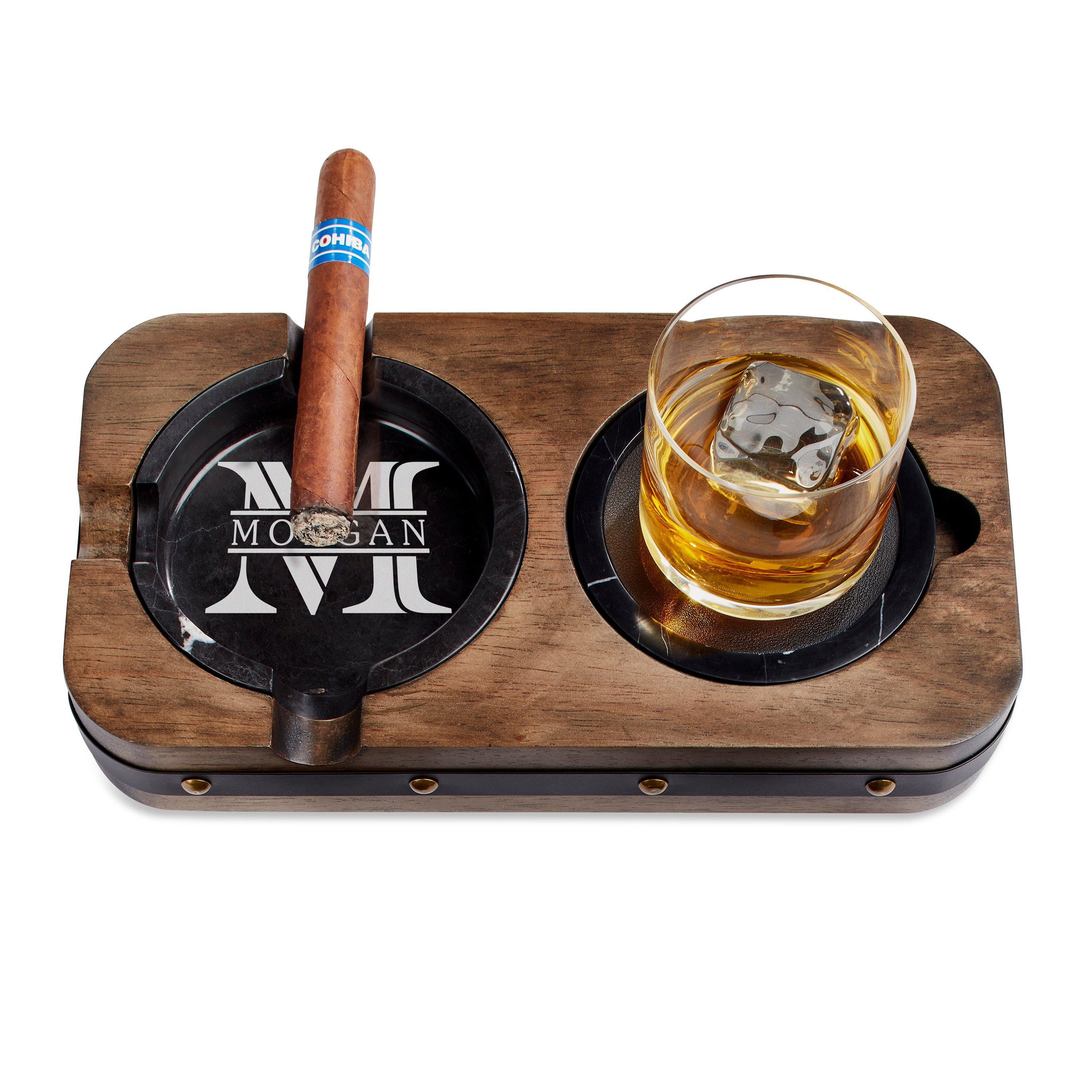 Cigar Ashtray Coaster Whiskey Glass Tray & Wooden Ash Tray with