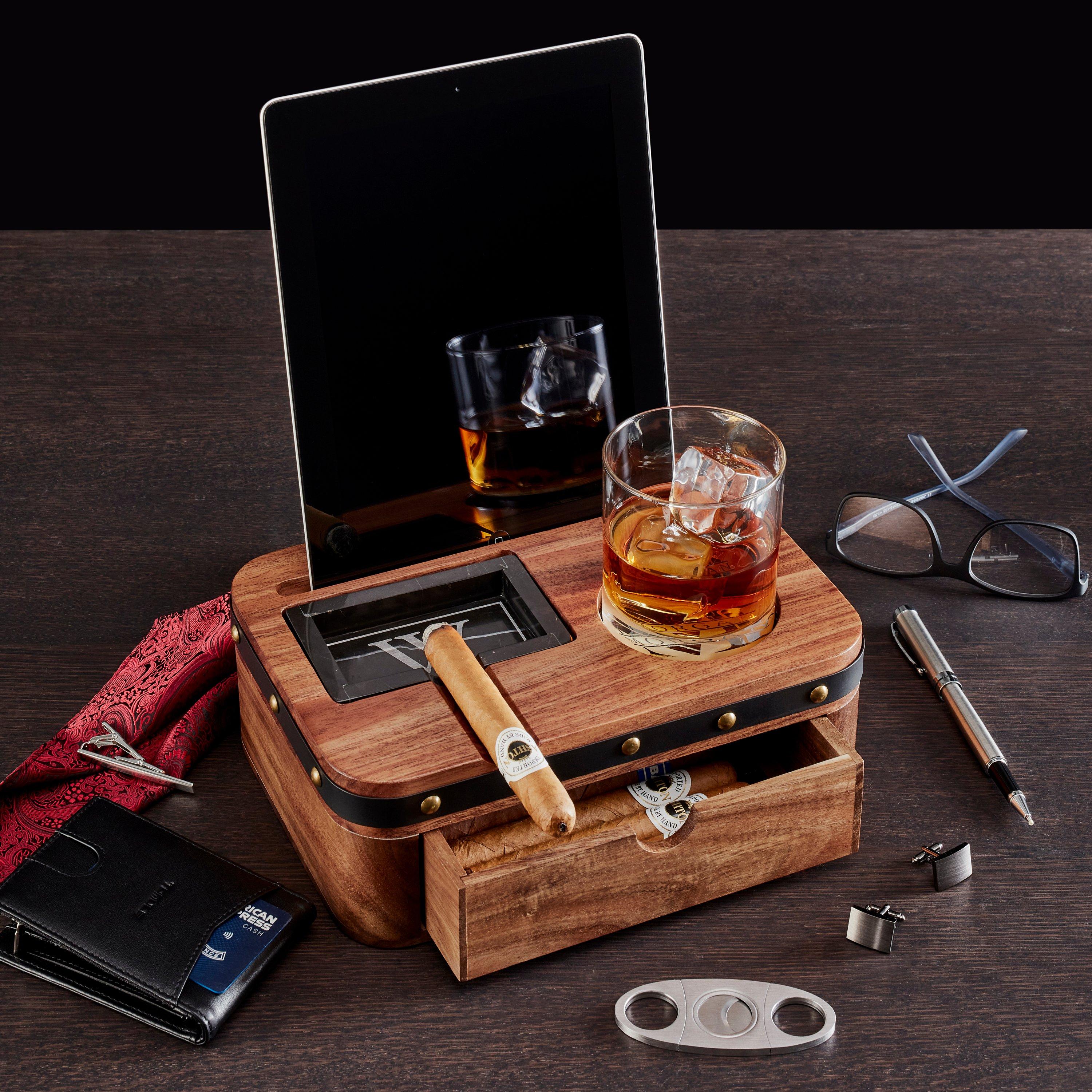 Personalized Whiskey & Cigar Tray Glass Holder Ashtray Whiskey