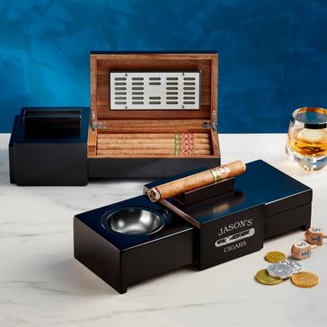 Desktop Humidor Box with Ashtray and Sliding Cigar Rest