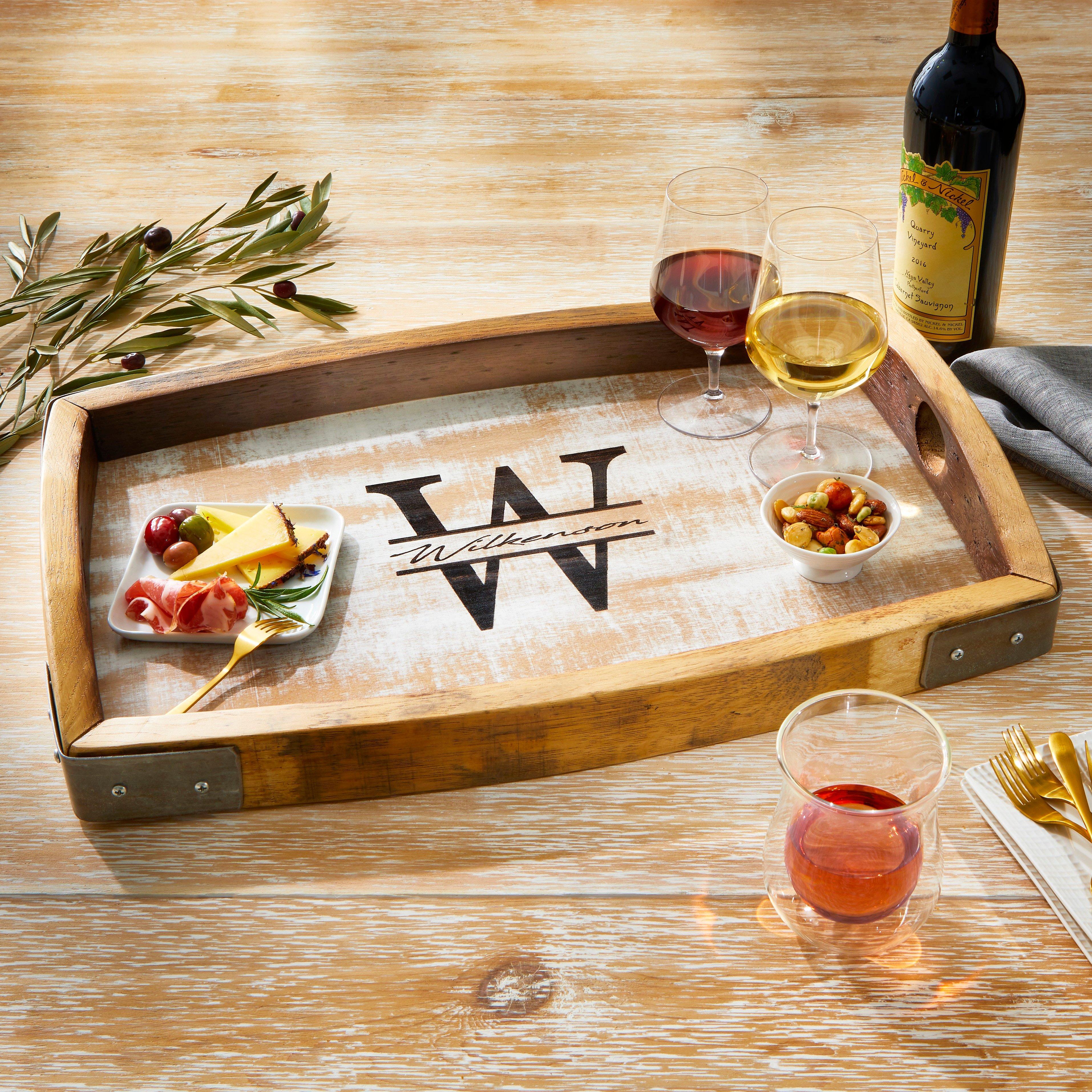 Wine Holder for Wine & Cheese  Handmade Wood Serving Tray