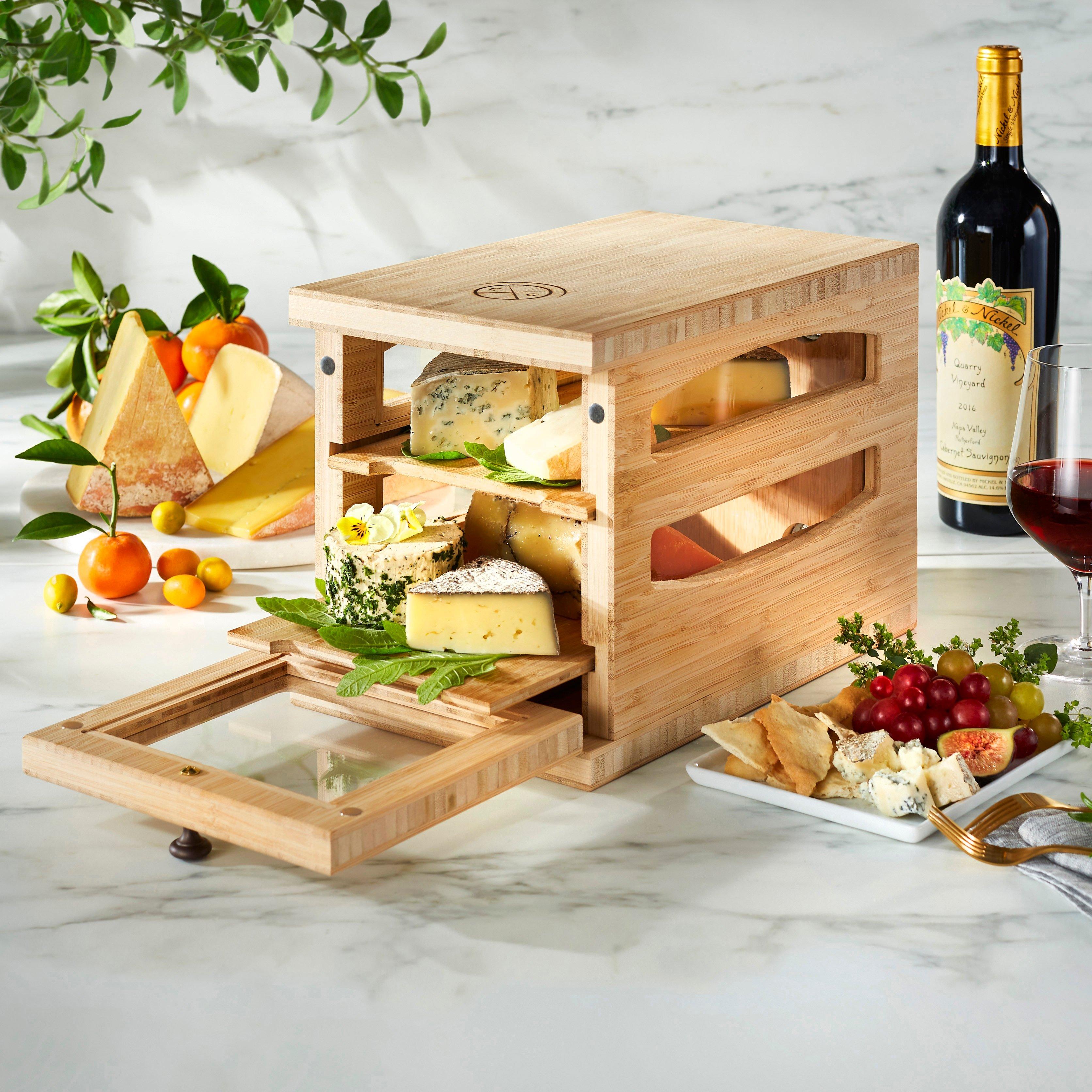 Acacia Wood and Marble Cheese Board with Built-in Cheese Slicer Non Personalized by Wine Enthusiast