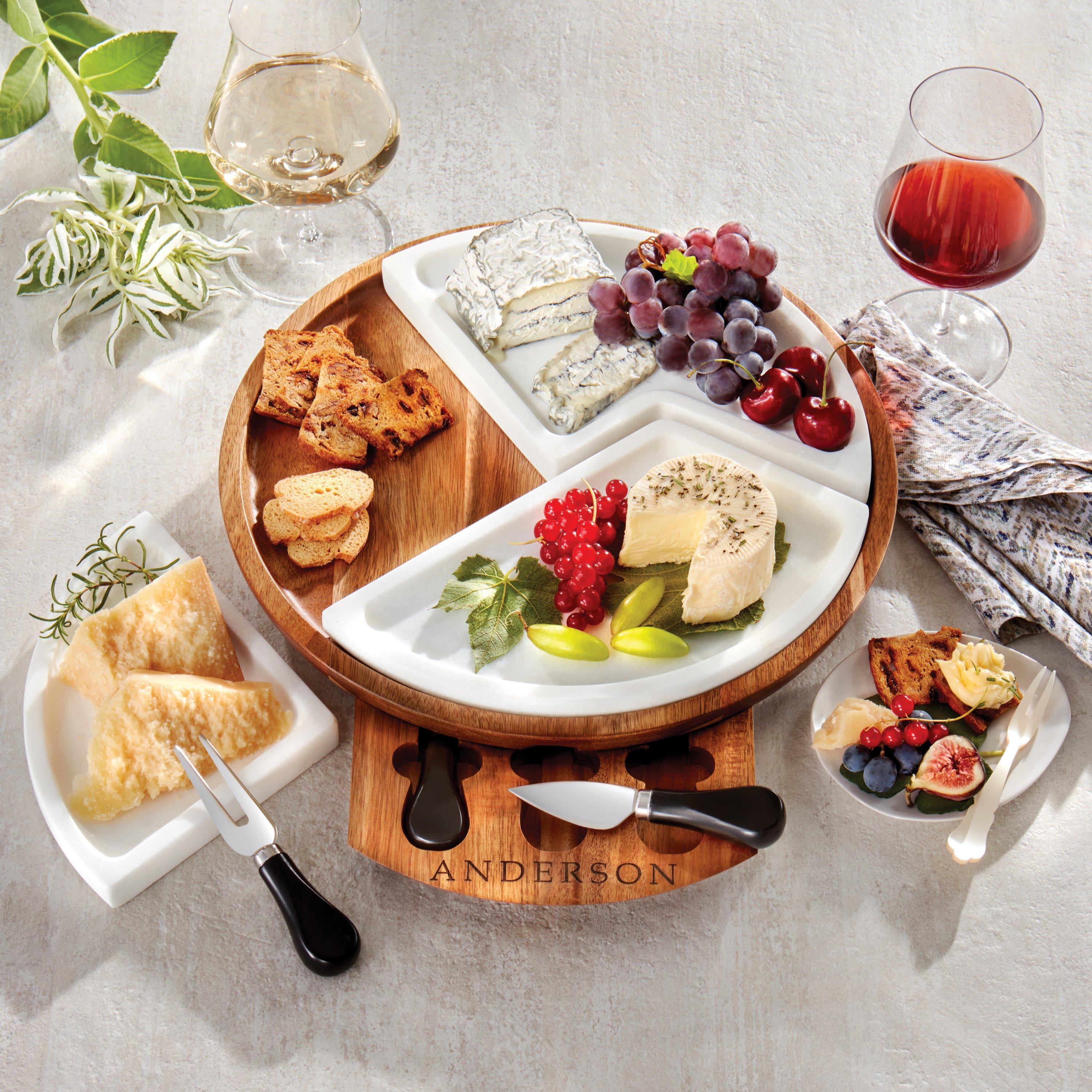 All-In-One Acacia Wood Cheese Board and Wine Decanter Serving Set