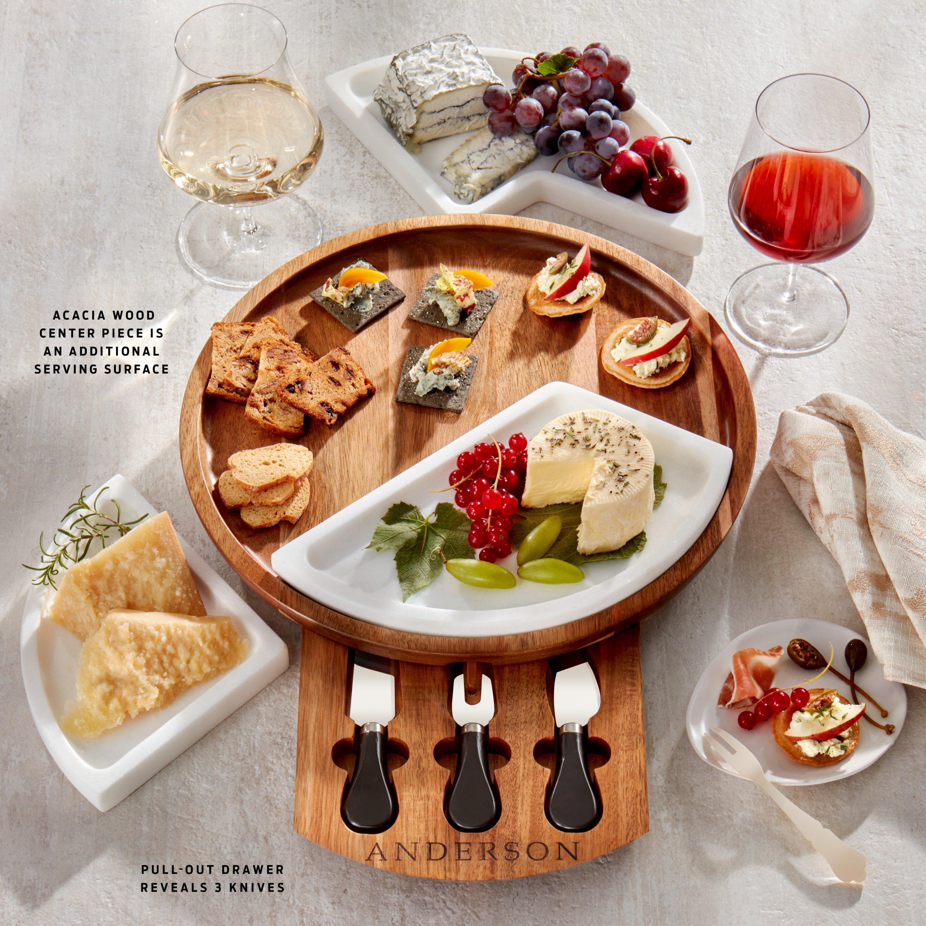 Marble And Acacia Wood Multi-Sectional Cheese Board & Knife Set - Wine ...