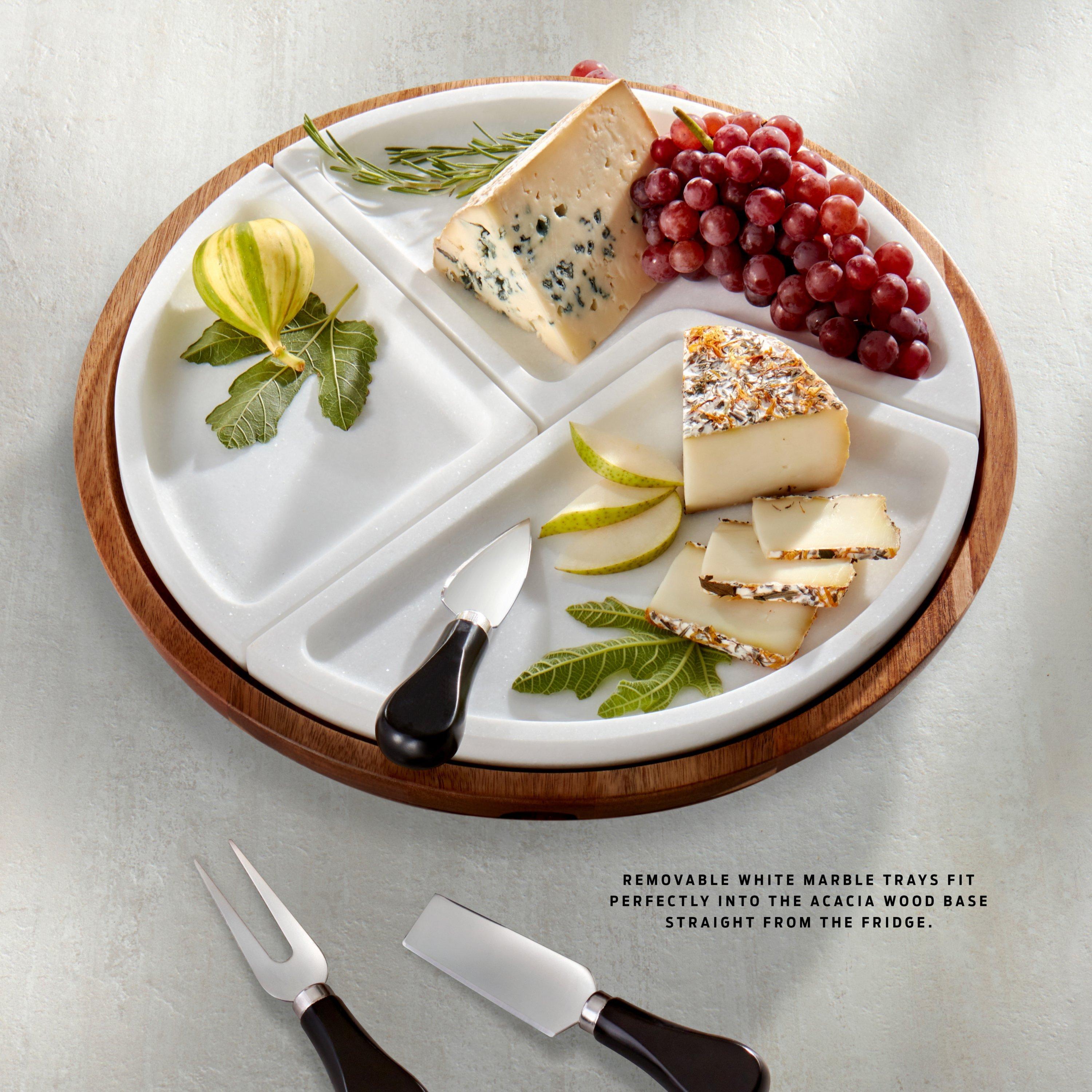 Marble And Acacia Wood Multi-Sectional Cheese Board & Knife Set - Wine ...