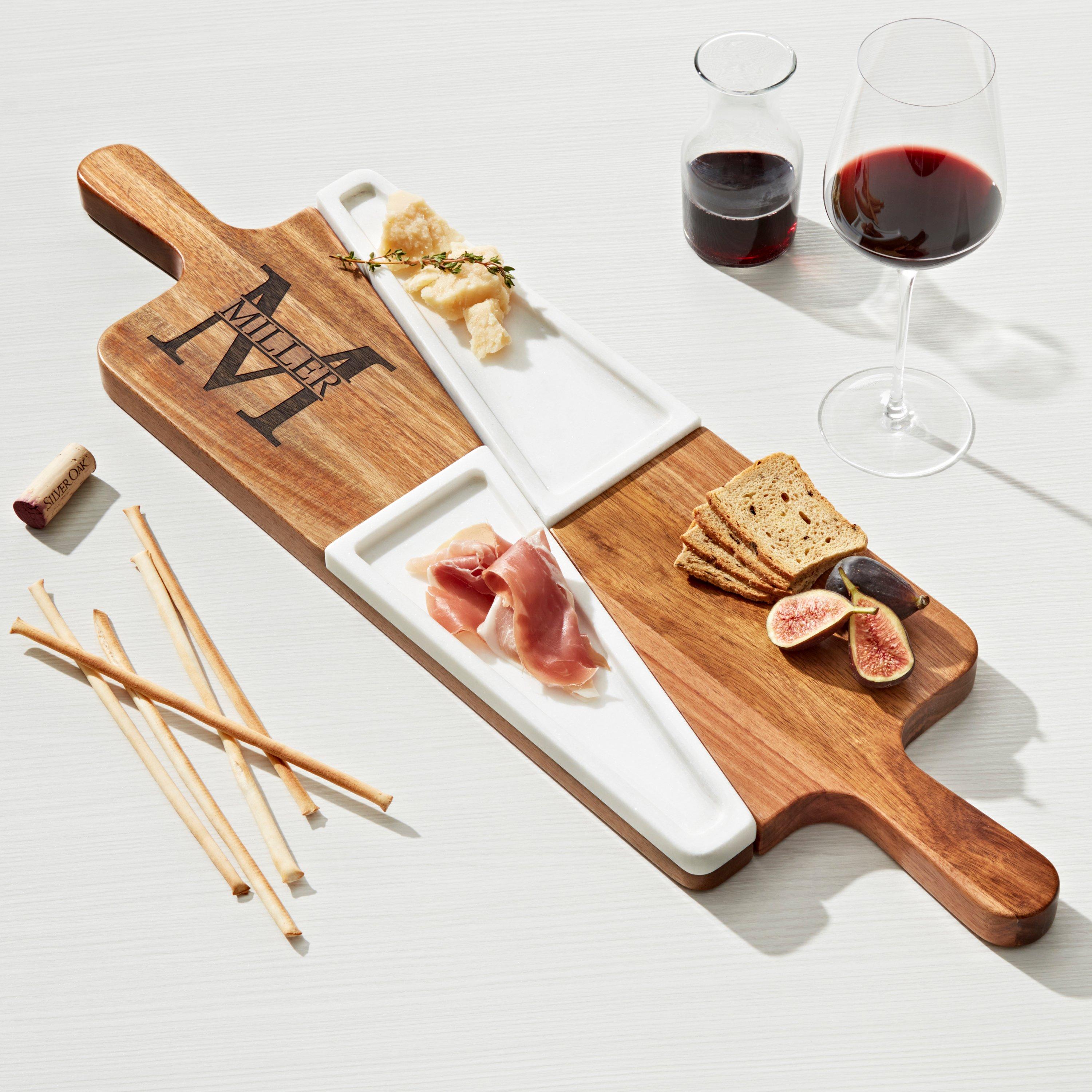 Small Charcuterie Board and Knife Set (Marble and Acacia Wood