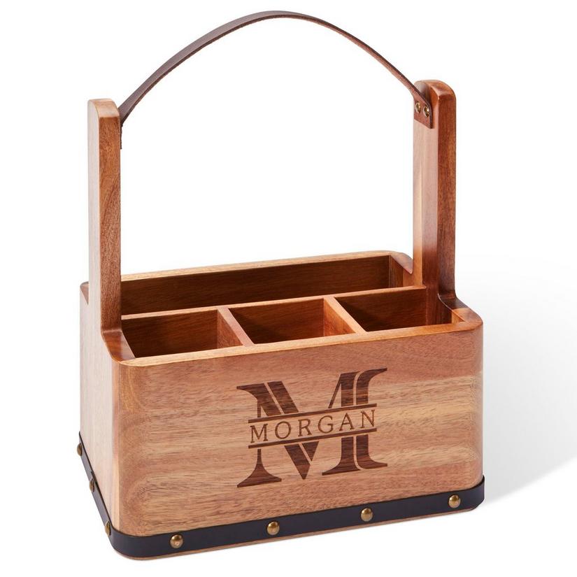 Barrel-Inspired Wine Country Flatware Caddy with Distinguished Leather Handle