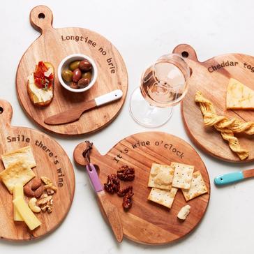 Cheesy Puns 8” Individual Cheese Boards and Spreaders (Set of 6)
