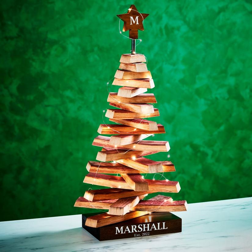 Personalized Reclaimed Wine Barrel Tabletop Christmas Tree