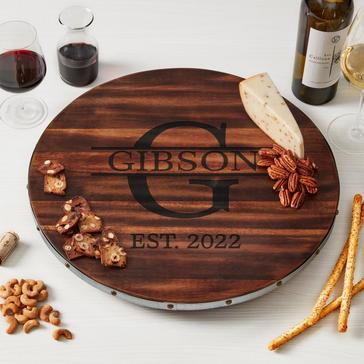 Personalized Wine Barrel Lazy Susan With Name, Single Initial & Year