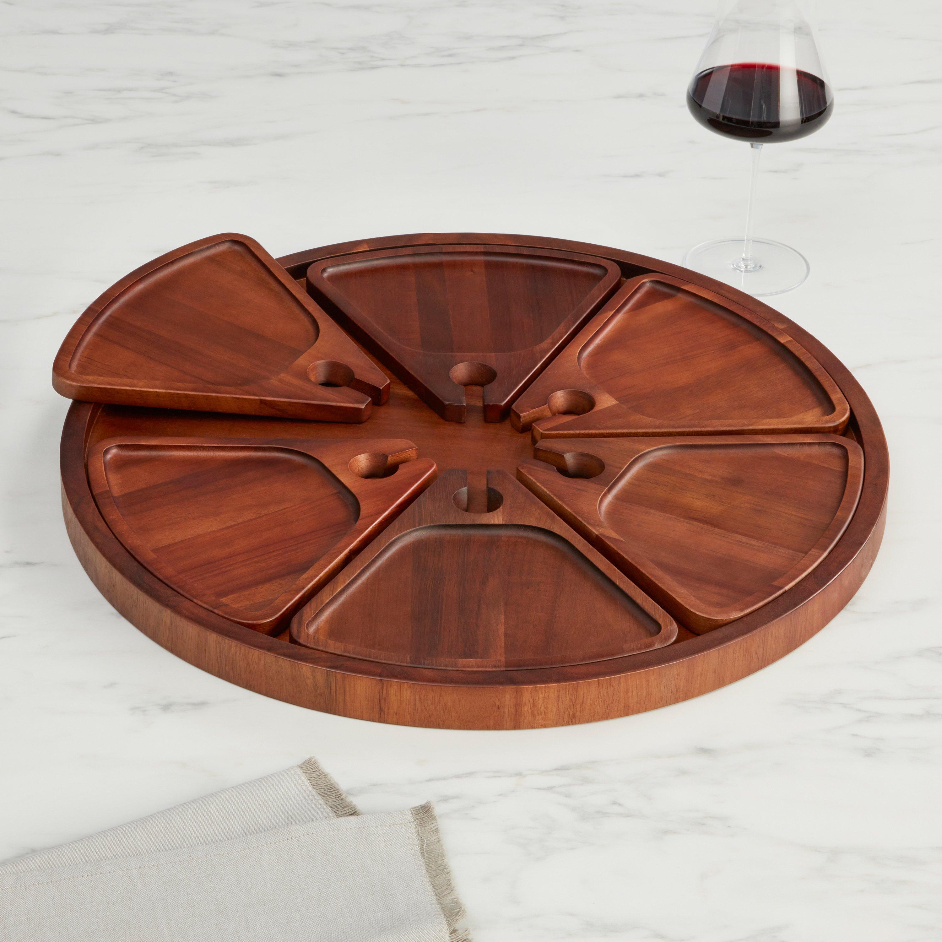 Acacia Wood Serving Board And Cocktail Appetizer Plates With Wine Glass ...