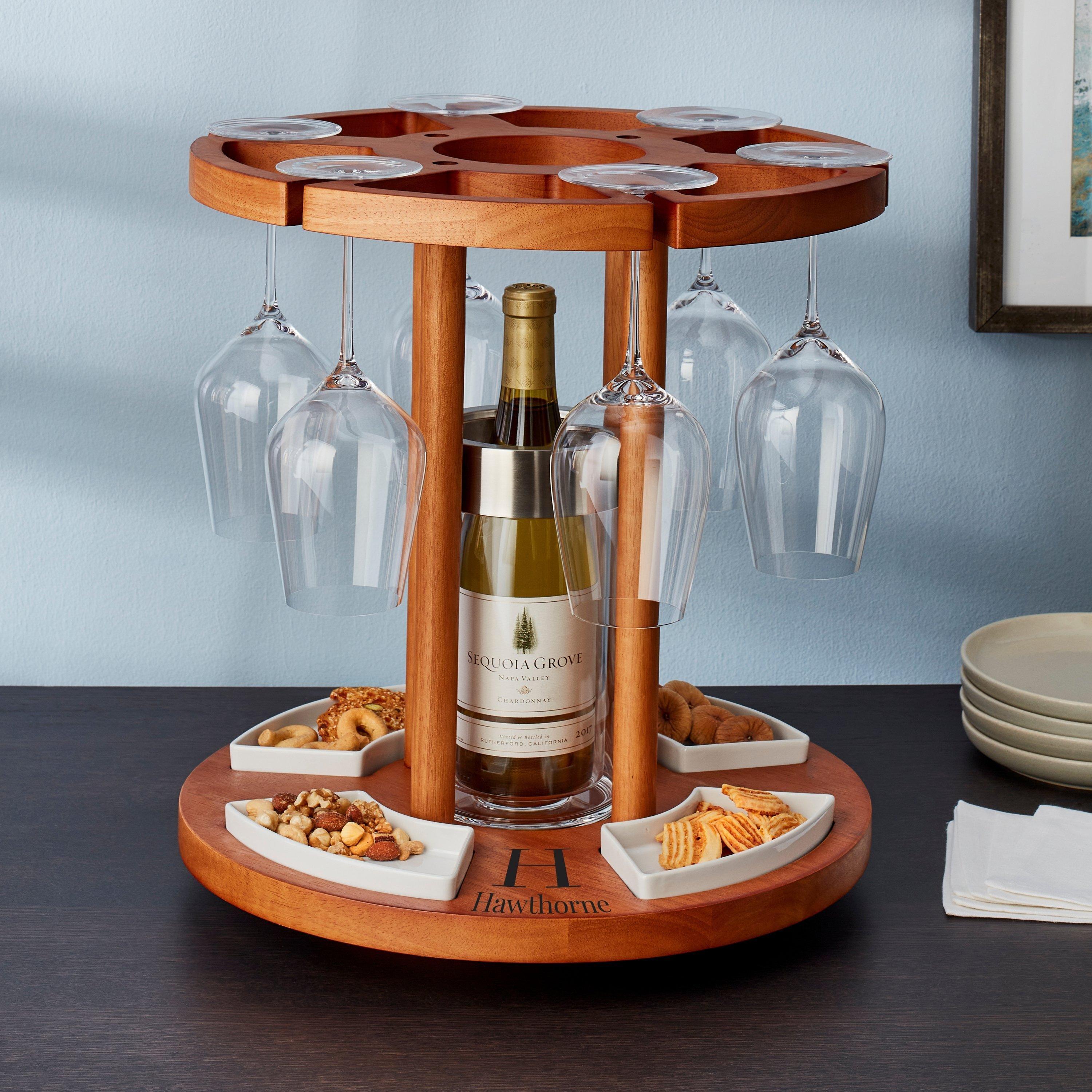Wine Serving Carousel with Spinning Snack Tray - 5 Piece - Brown