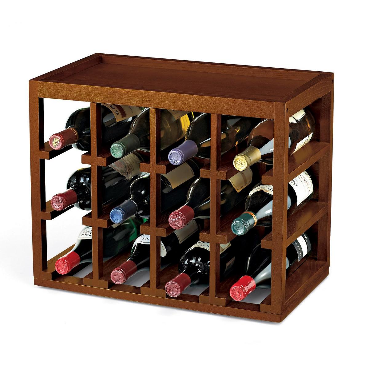 Wine Rack made from high-quality strong, weighty hardwood has cube shape with 12 grid fit securely one on top of the other for space-saving
