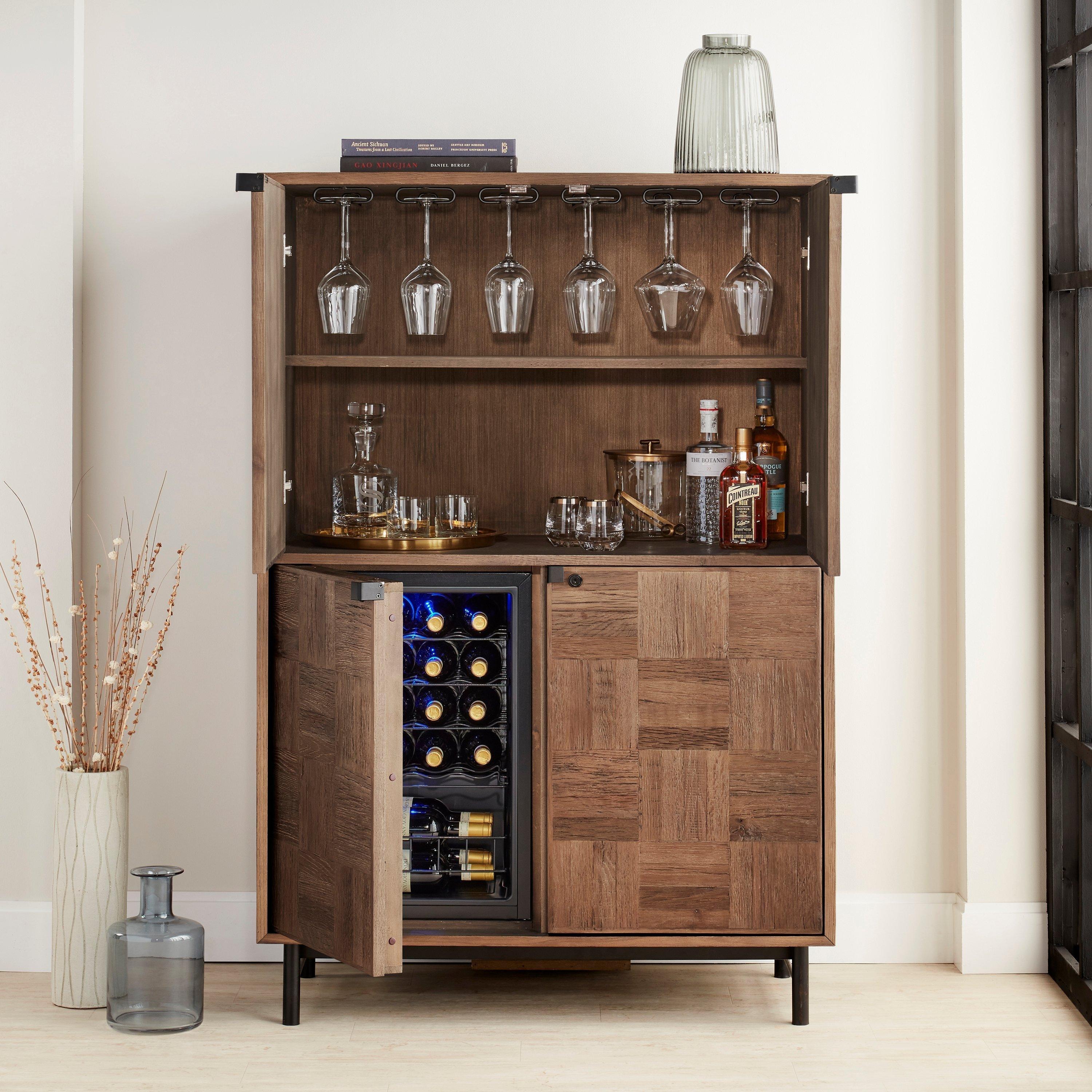 Loire American Oak Bar Cabinet with Integrated Cooling Storage - Wine ...