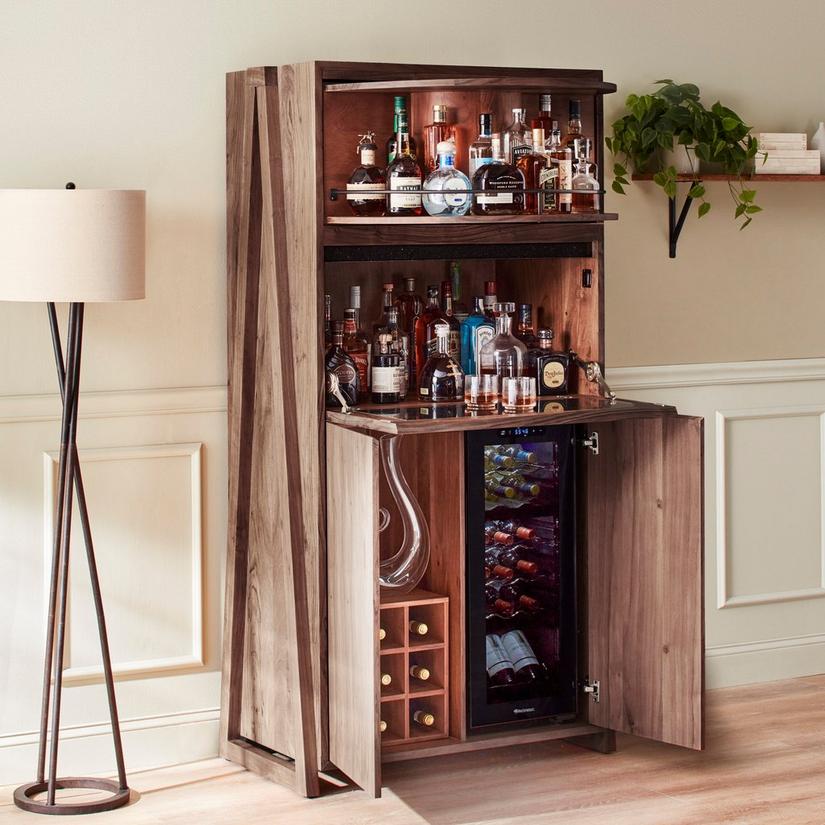 Carousel Acacia Wood Bar Cabinet With
